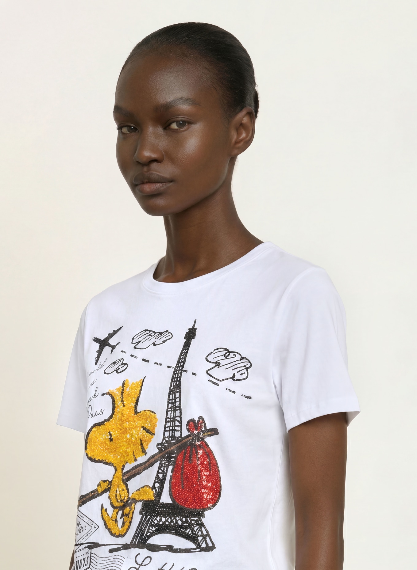 FrogBox T-shirt with sequins and rhinestones: WHITE / RED / YELLOW