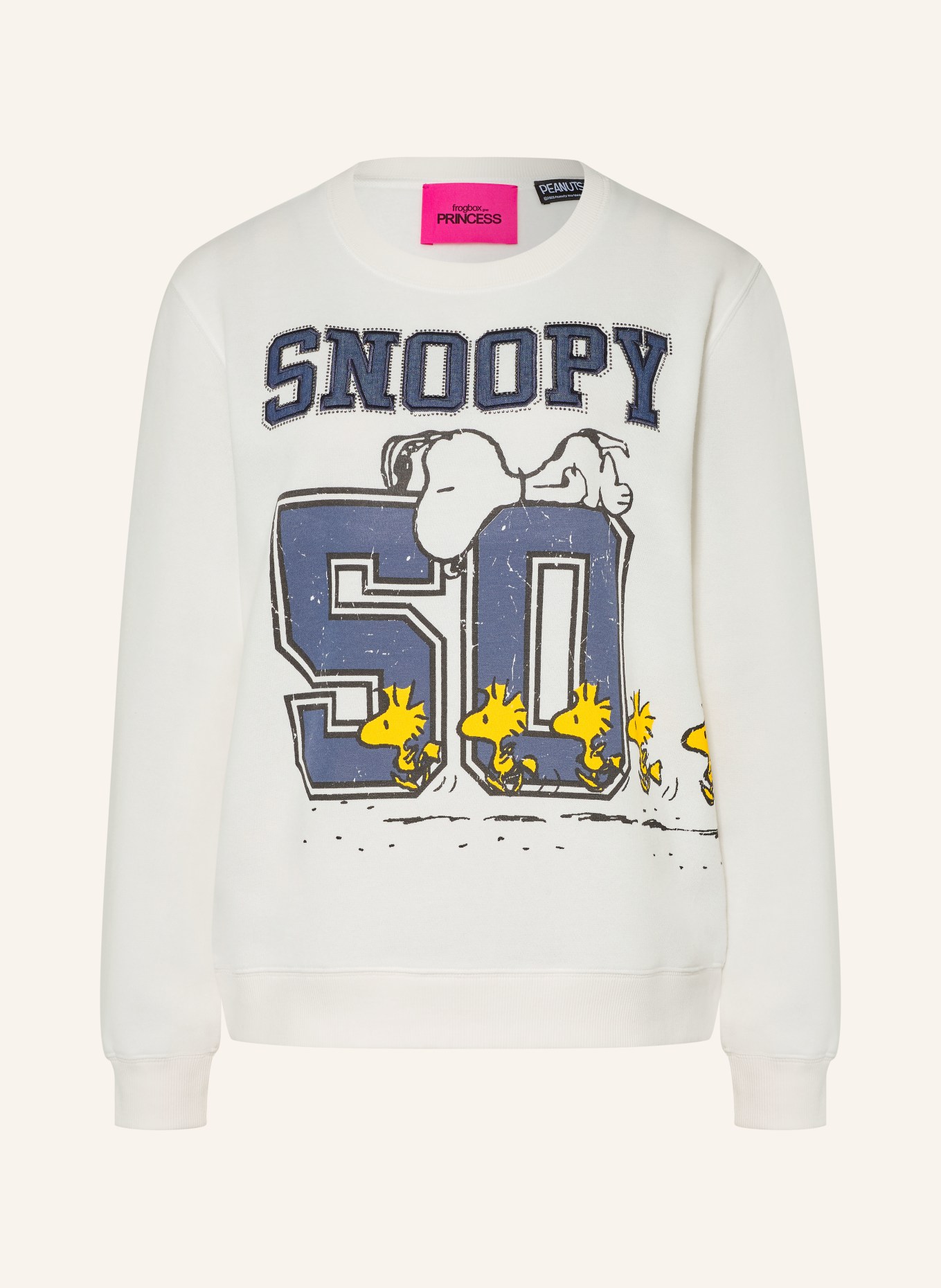 FrogBox Sweatshirt med strass: VIT / GUL / MÖRKBLÅ