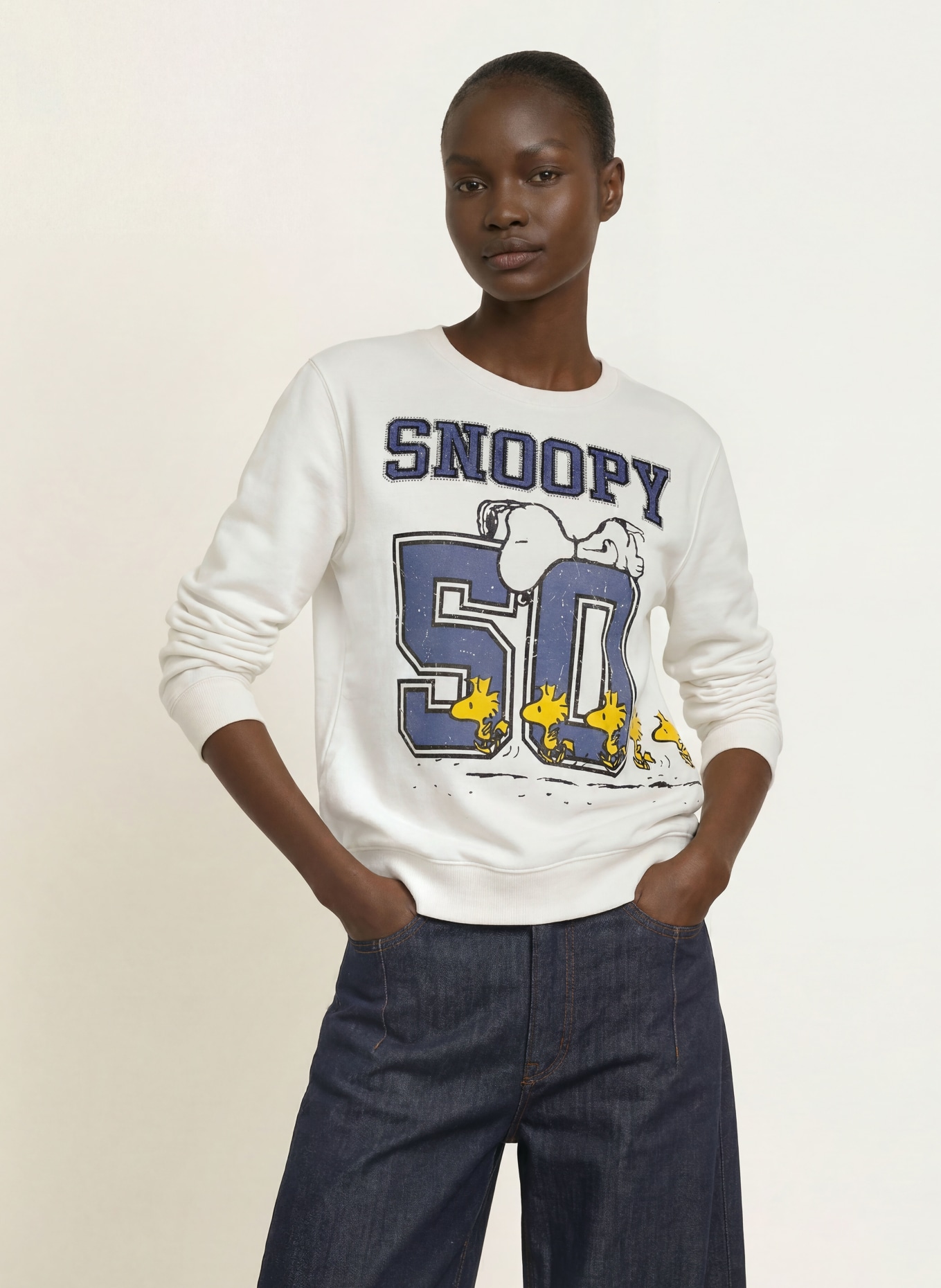 FrogBox Sweatshirt med strass: VIT / GUL / MÖRKBLÅ
