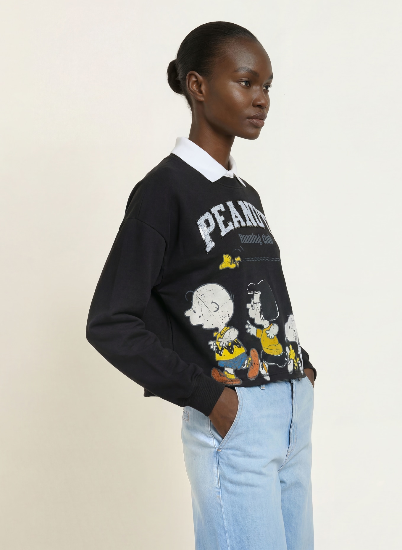 FrogBox Sweatshirt with sequins: BLACK / ECRU / YELLOW