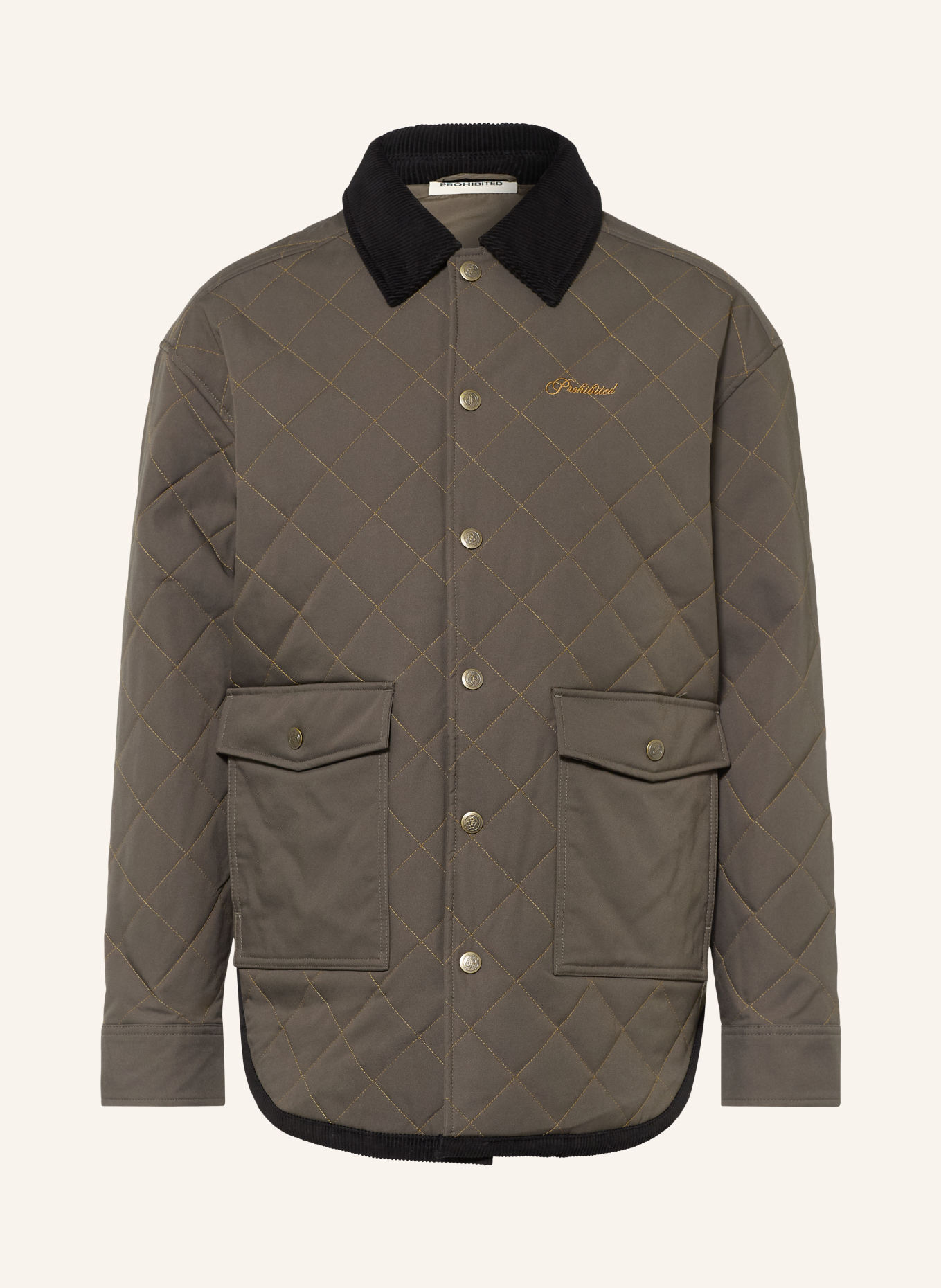 PROHIBITED Steppjacke im Materialmix: KHAKI / SCHWARZ