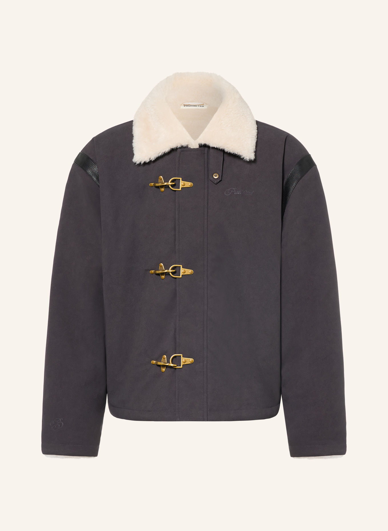 PROHIBITED Veste VARSITY en mélange de matières: GRIS FONCÉ / CRÈME / NOIR