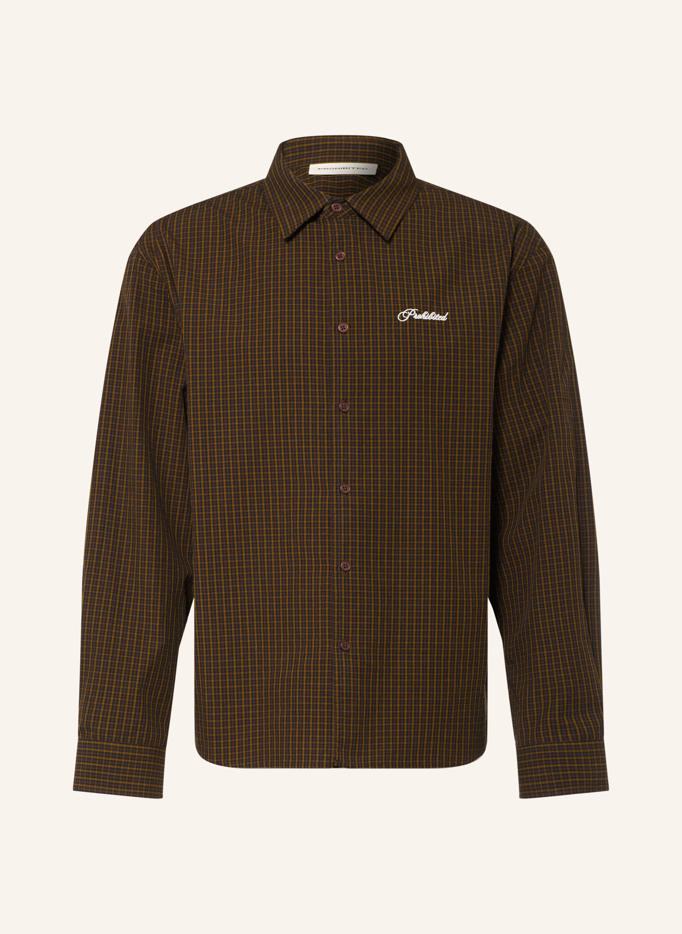 PROHIBITED Hemd Slim Fit: DUNKELBRAUN / BRAUN / OLIV