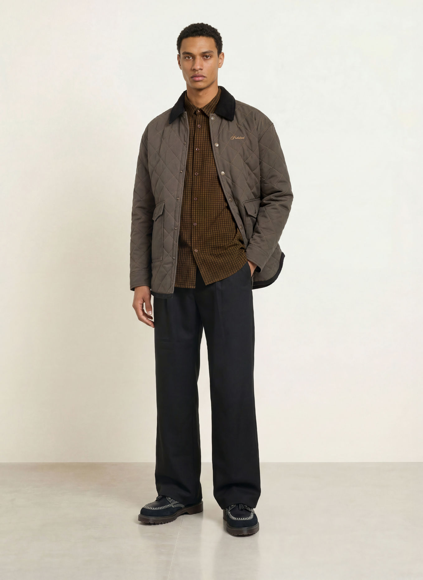 PROHIBITED Hemd Slim Fit: DUNKELBRAUN / BRAUN / OLIV