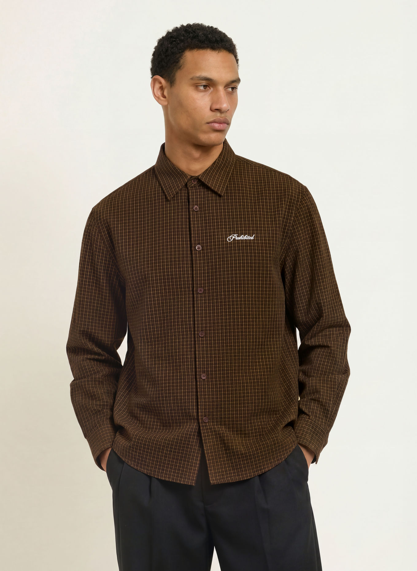 PROHIBITED Hemd Slim Fit: DUNKELBRAUN / BRAUN / OLIV