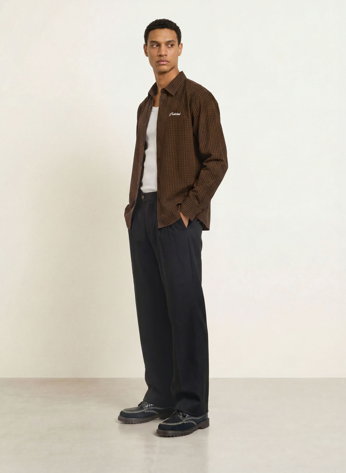 PROHIBITED Hemd Slim Fit: DUNKELBRAUN / BRAUN / OLIV