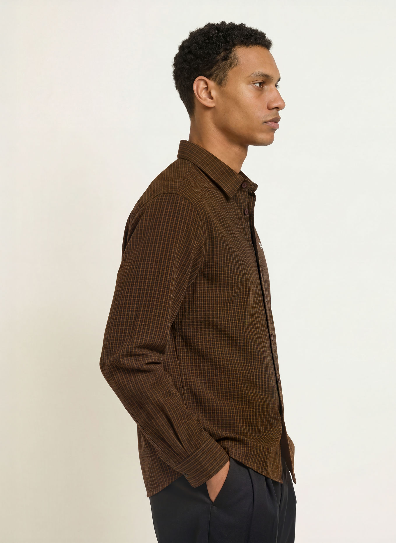PROHIBITED Hemd Slim Fit: DUNKELBRAUN / BRAUN / OLIV