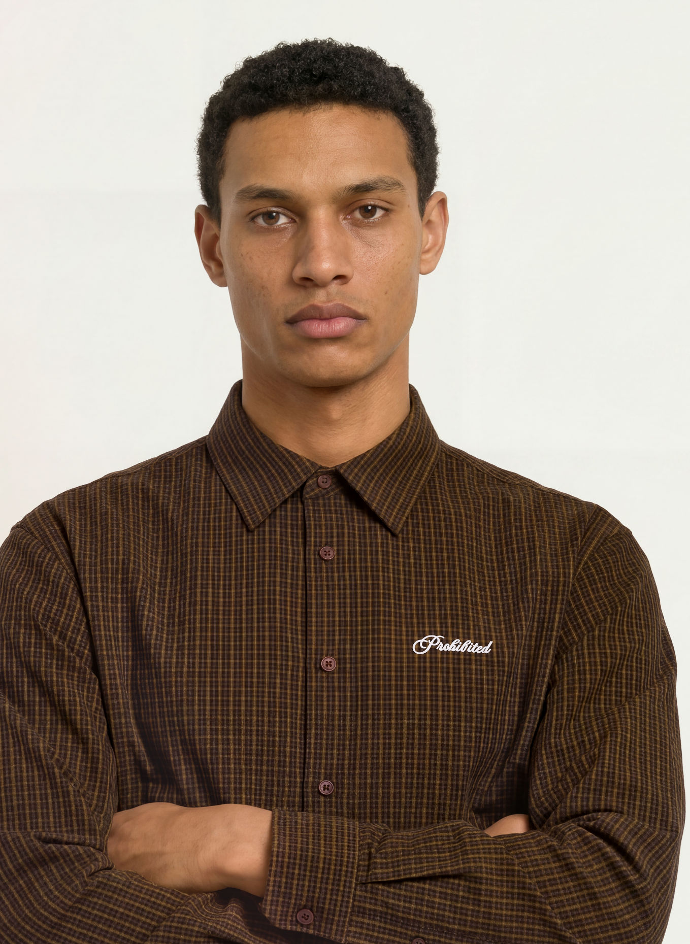 PROHIBITED Hemd Slim Fit: DUNKELBRAUN / BRAUN / OLIV