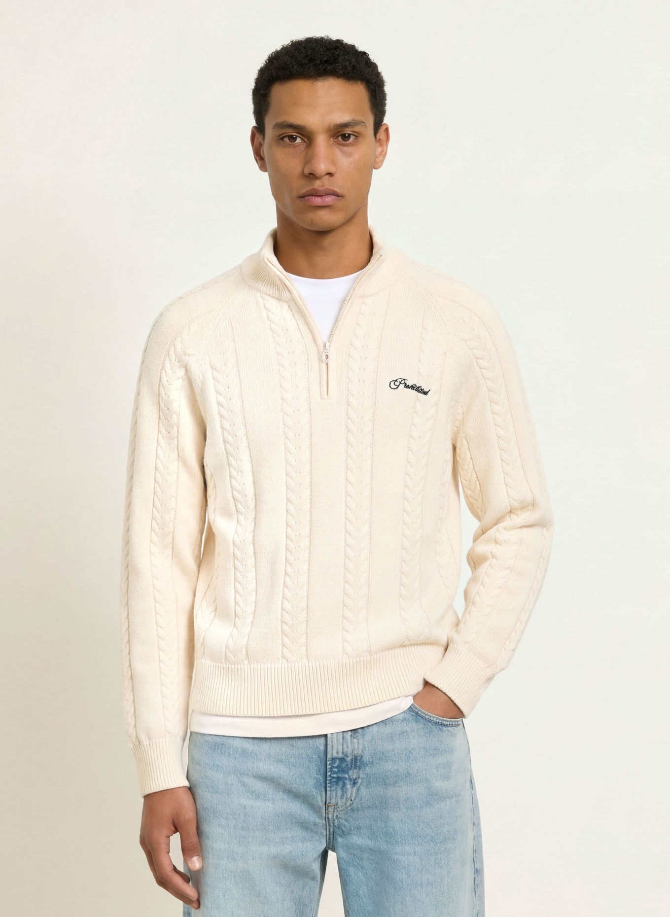 PROHIBITED Half-zip sweater: ECRU