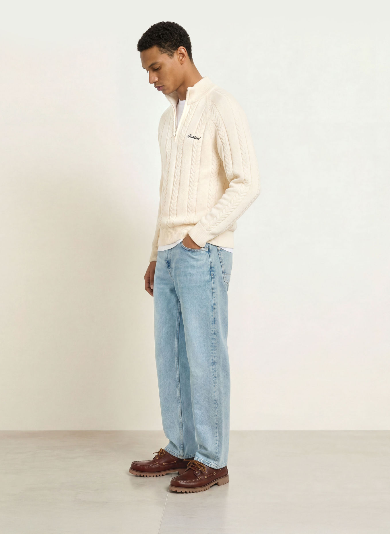 PROHIBITED Half-zip sweater: ECRU