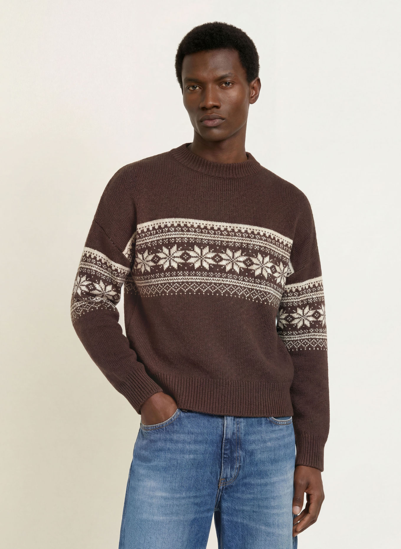 PROHIBITED Pullover: DUNKELBRAUN / CREME
