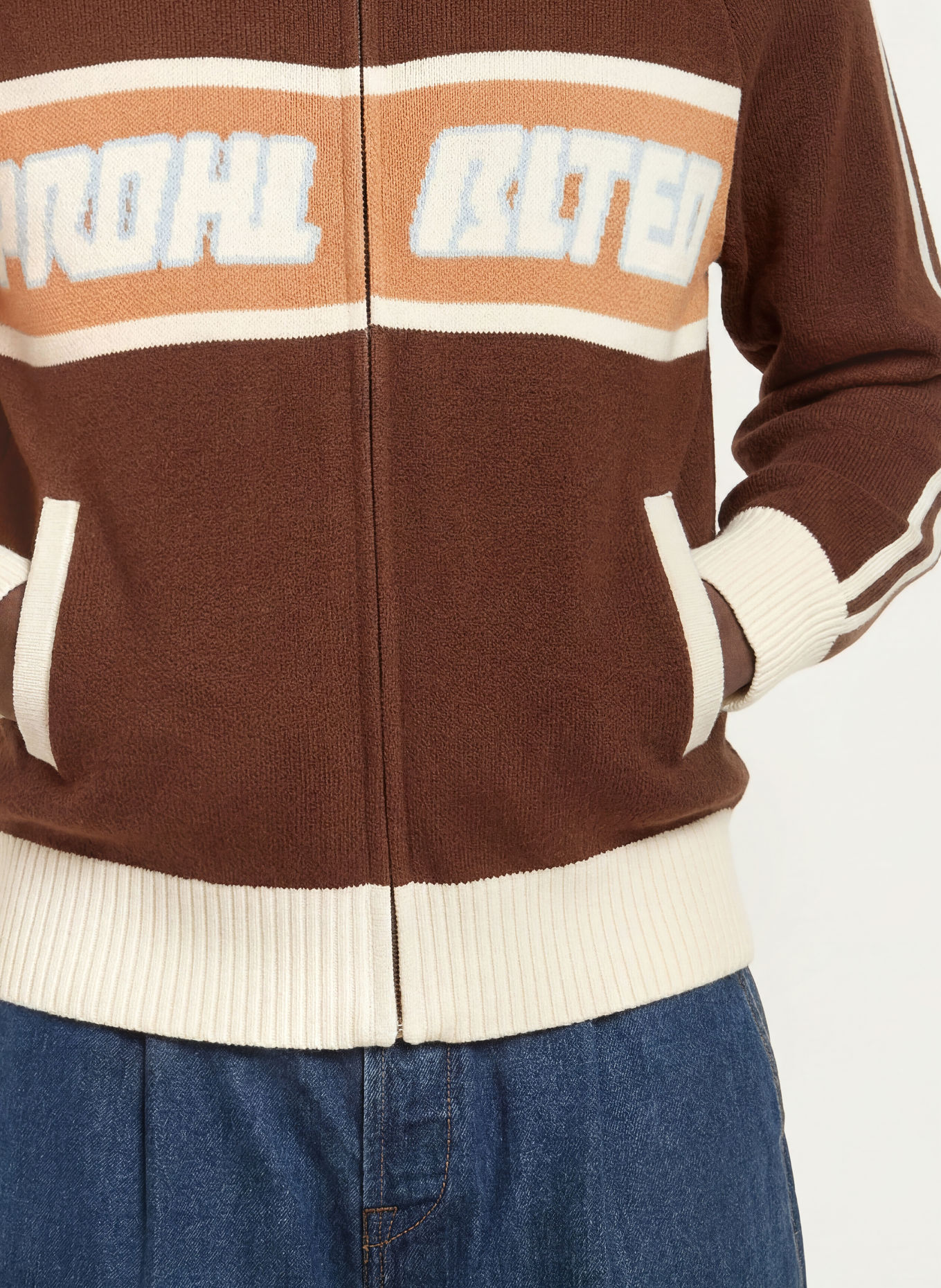 PROHIBITED Strickjacke: BRAUN / CREME / BLAUGRAU