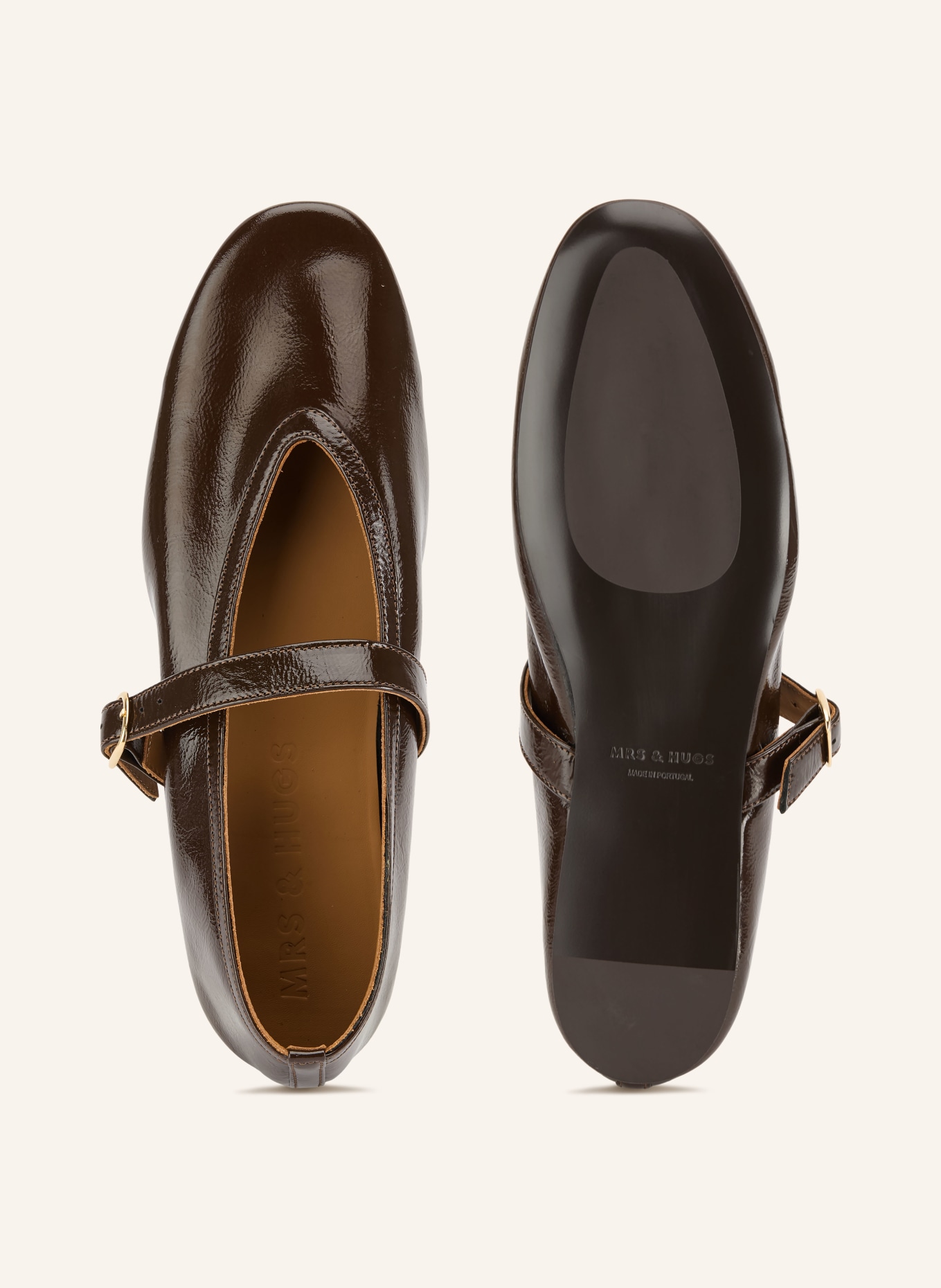 MRS & HUGS Mary-Jane ballerina's: MARRON FONCÉ / GOUD