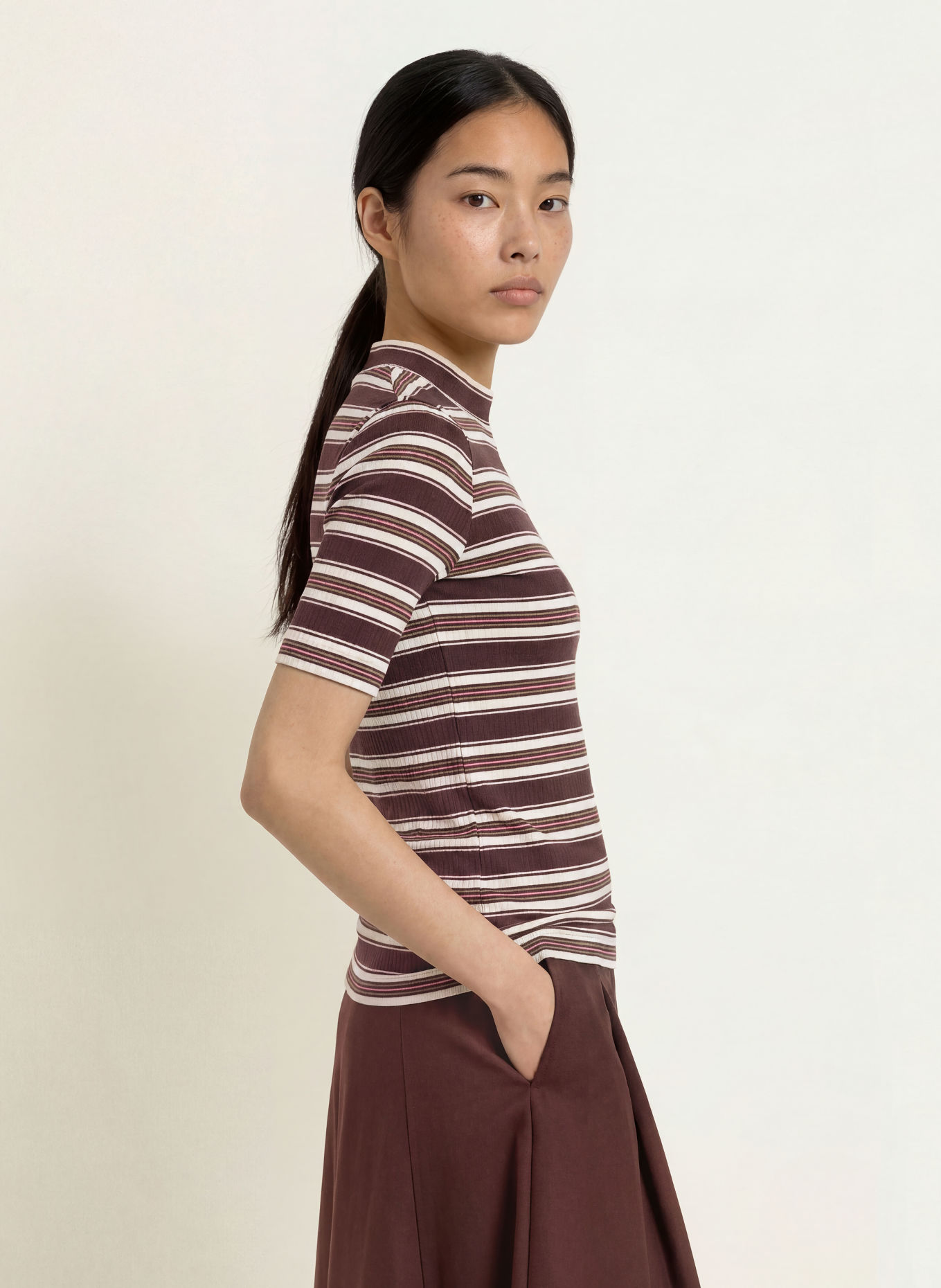 Marc O'Polo T-shirt: CIEMNOBRĄZOWY / RÓŻOWY / KREMOWY