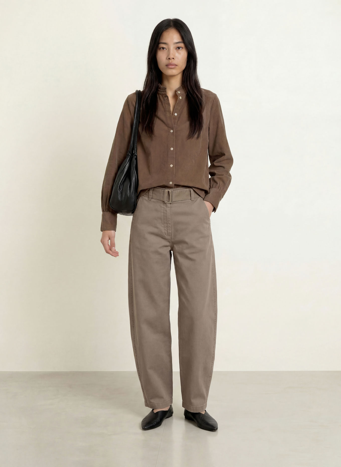 Marc O'Polo Corduroy blouse with ruffles: TAUPE