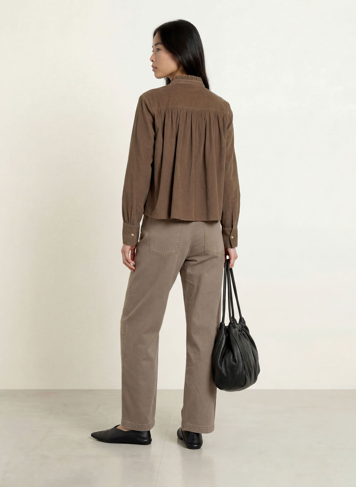 Marc O'Polo Corduroy blouse with ruffles: TAUPE