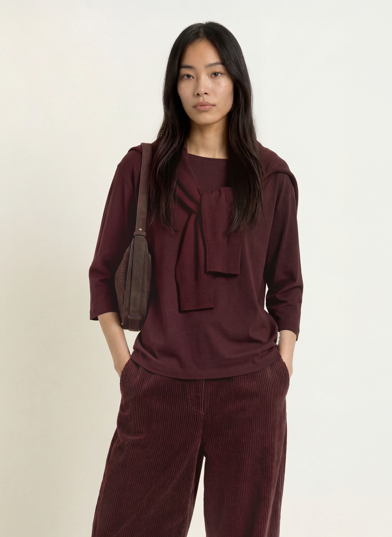 Marc O'Polo Shirt mit 3/4-Arm: DUNKELBRAUN