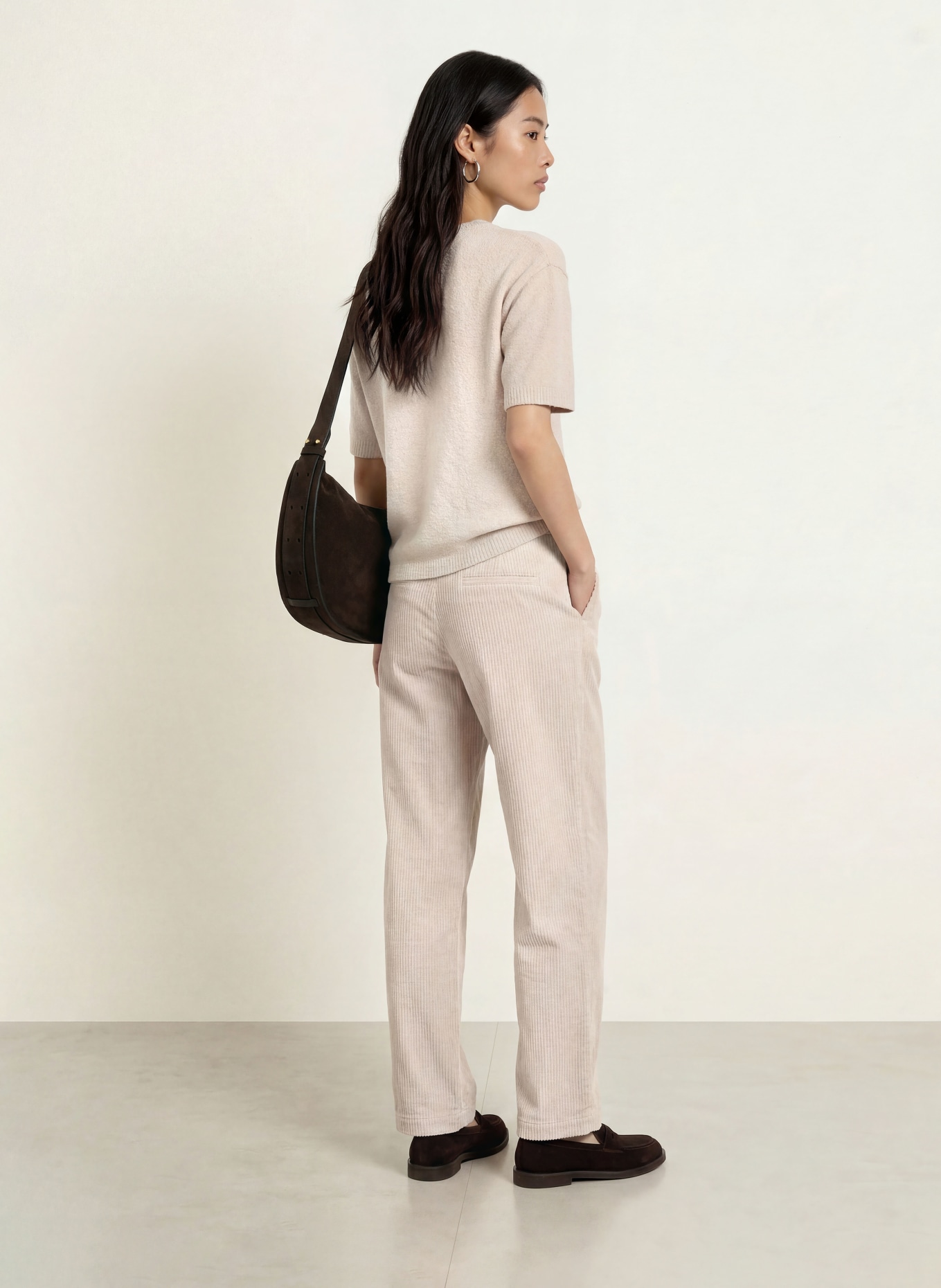 Marc O'Polo Pantalon palazzo en velours côtelé: CRÈME