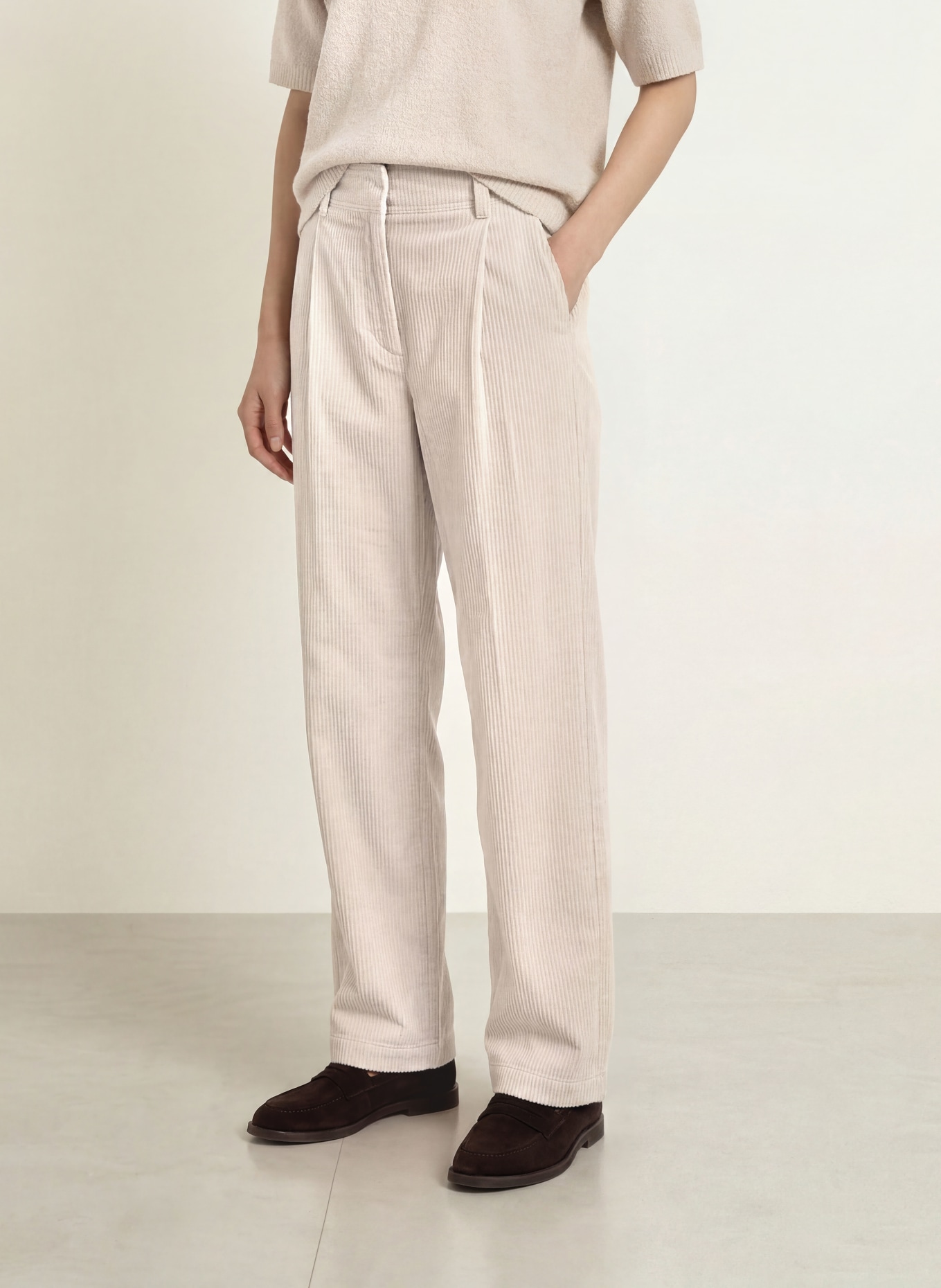 Marc O'Polo Pantalon palazzo en velours côtelé: CRÈME