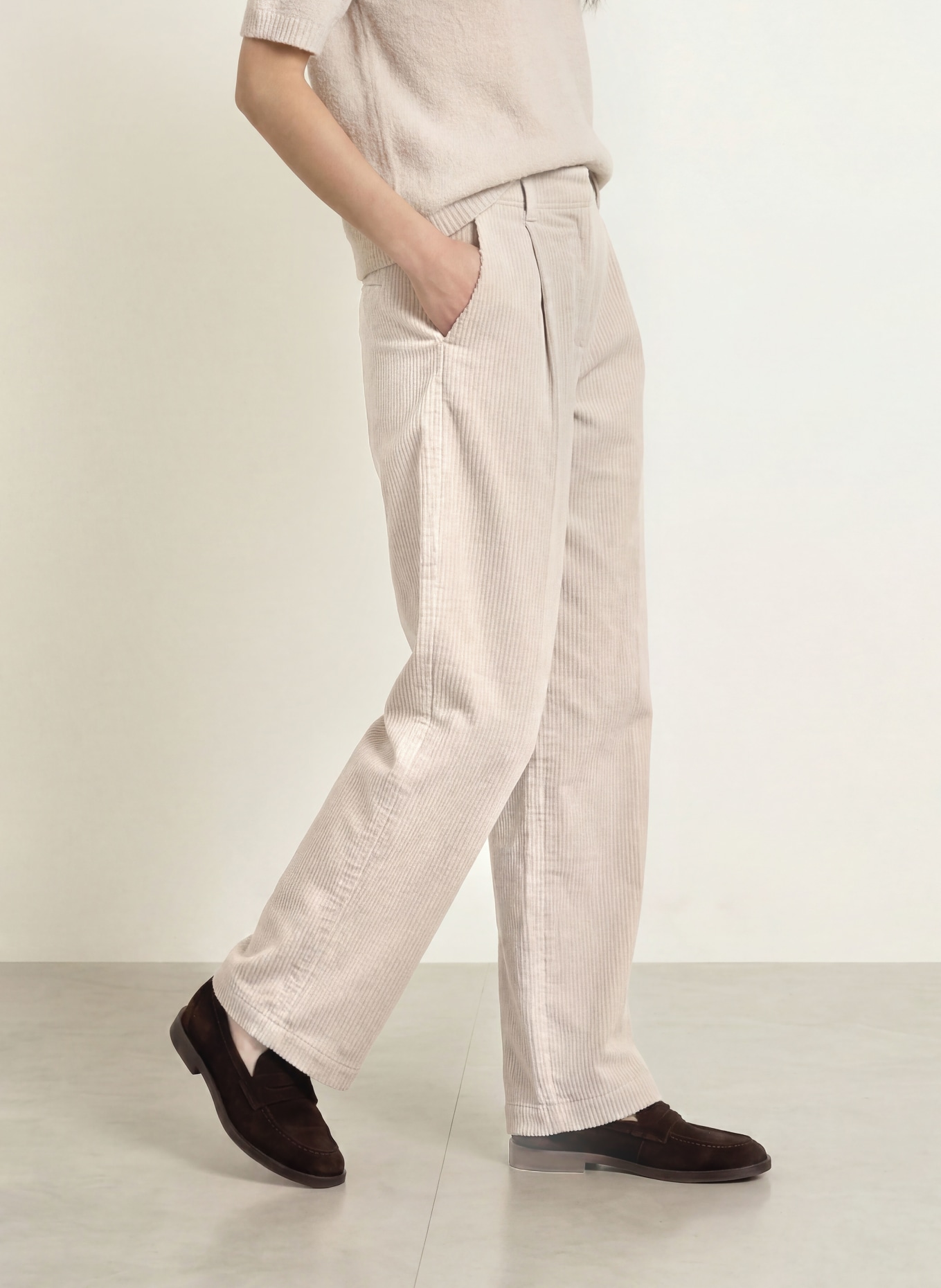 Marc O'Polo Pantalon palazzo en velours côtelé: CRÈME
