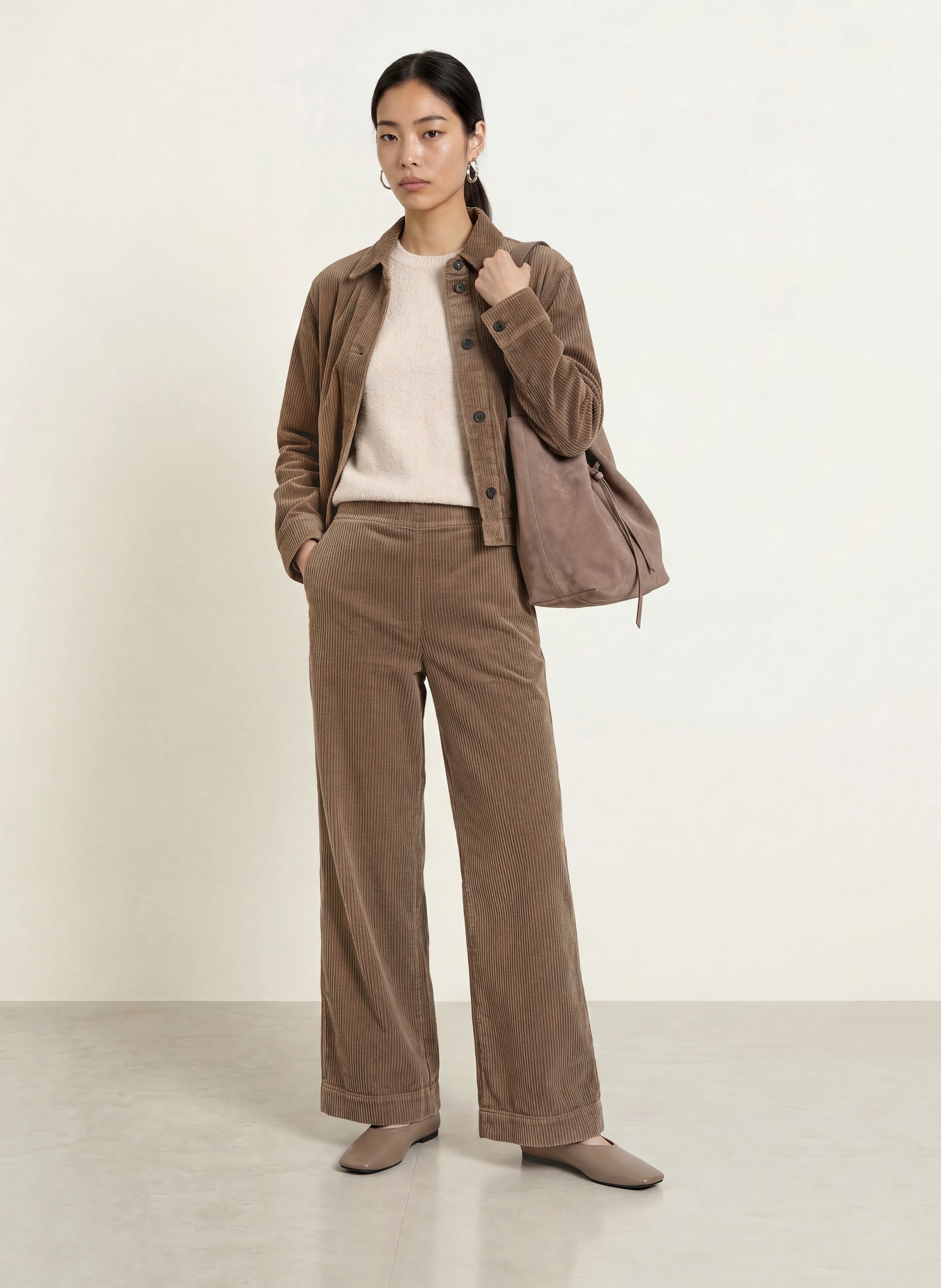 Marc O'Polo Pantalon palazzo en velours côtelé: BEIGE