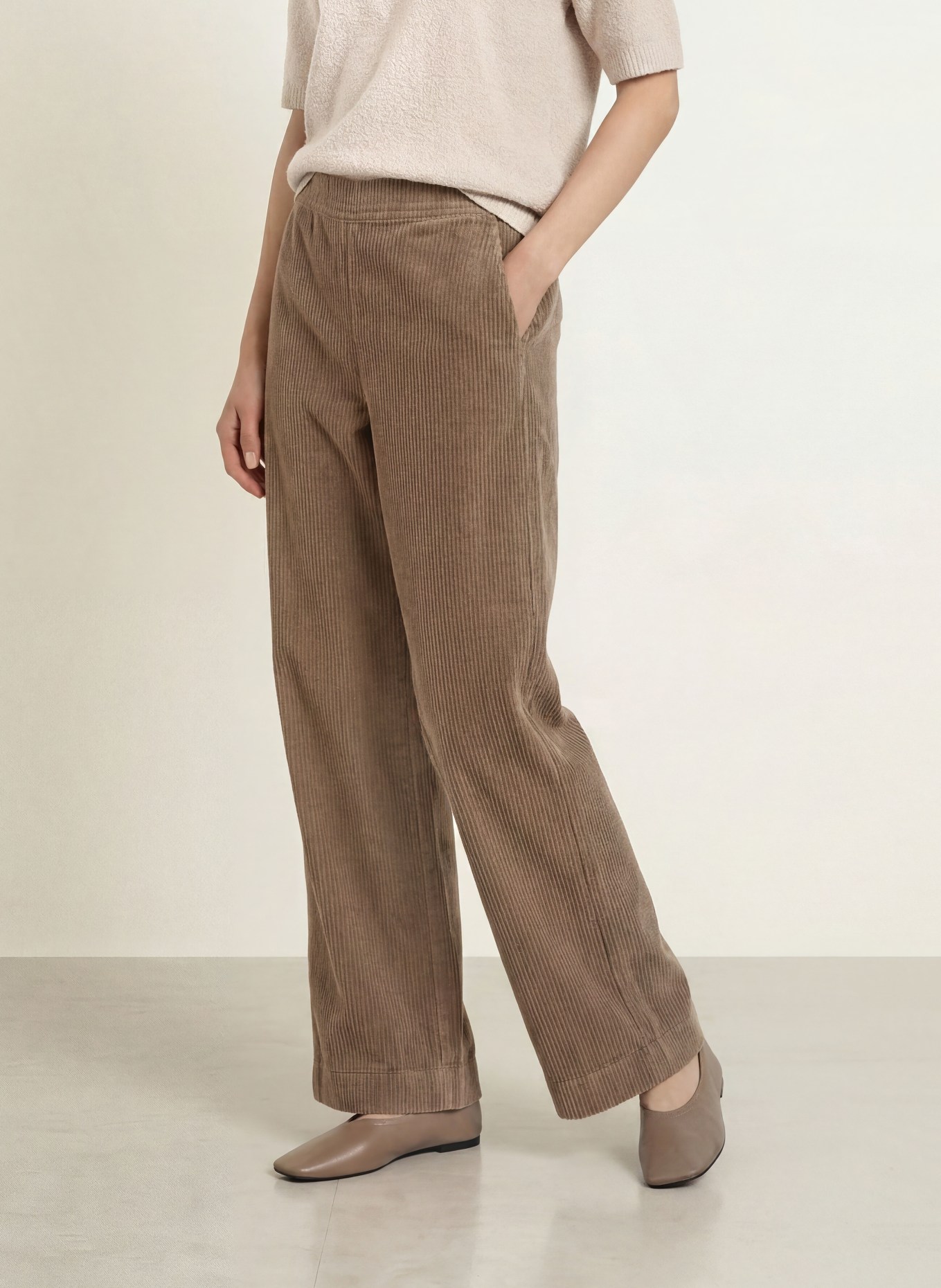 Marc O'Polo Pantalon palazzo en velours côtelé: BEIGE