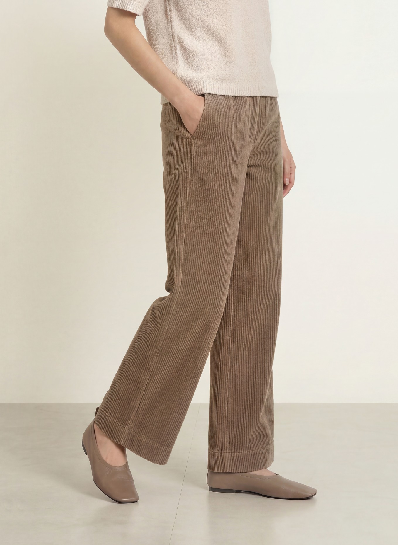 Marc O'Polo Pantalon palazzo en velours côtelé: BEIGE