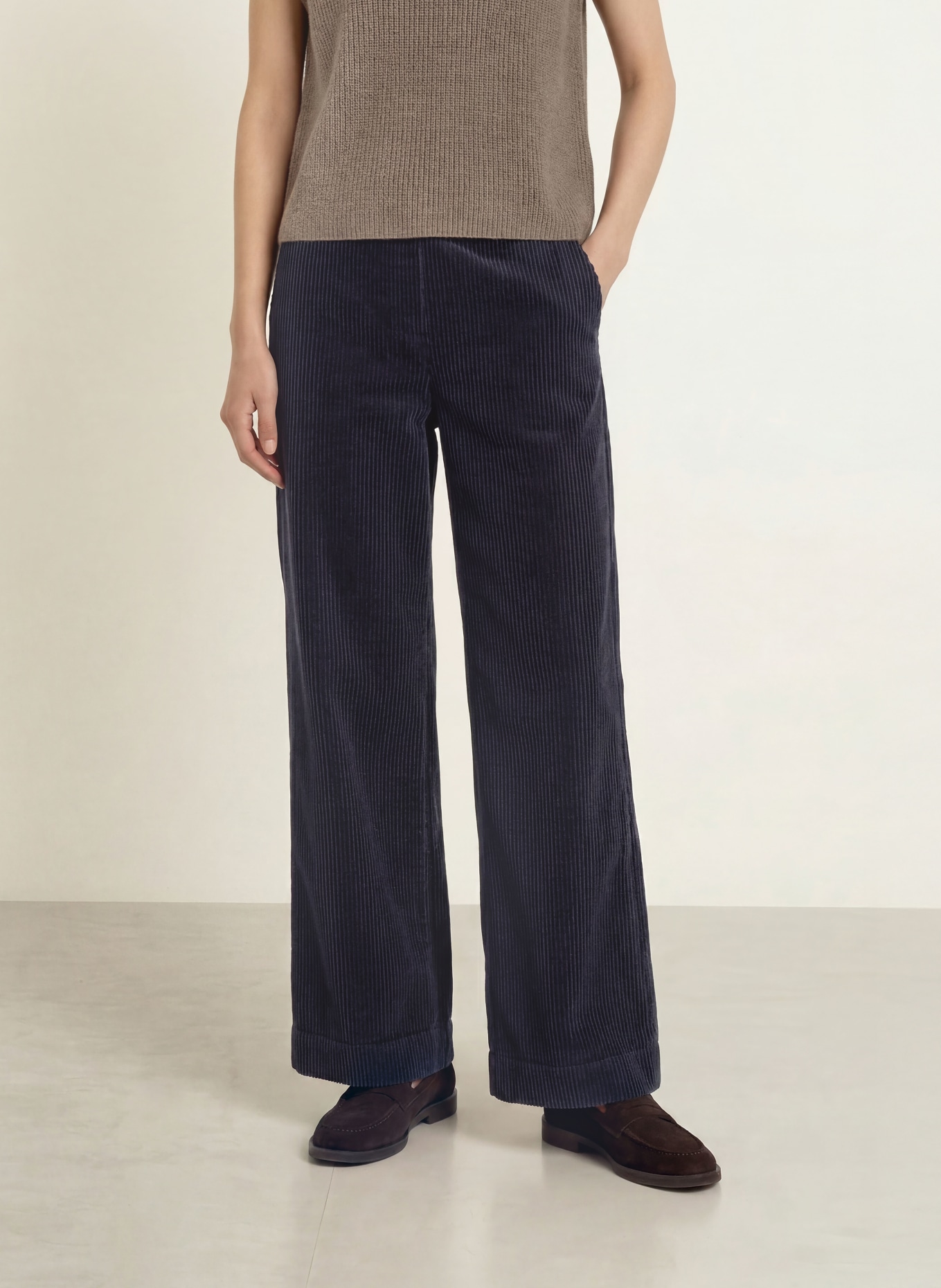 Marc O'Polo Pantalon palazzo en velours côtelé: BLEU FONCÉ