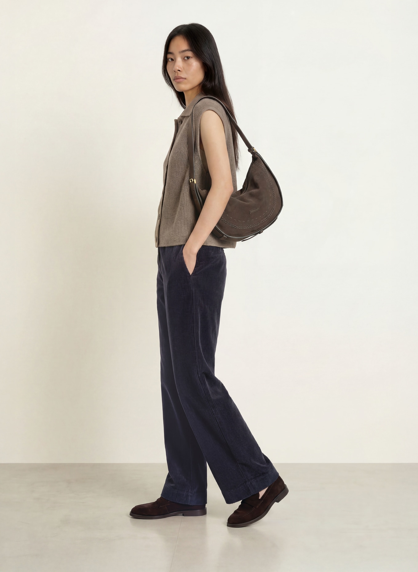 Marc O'Polo Pantalon palazzo en velours côtelé: BLEU FONCÉ