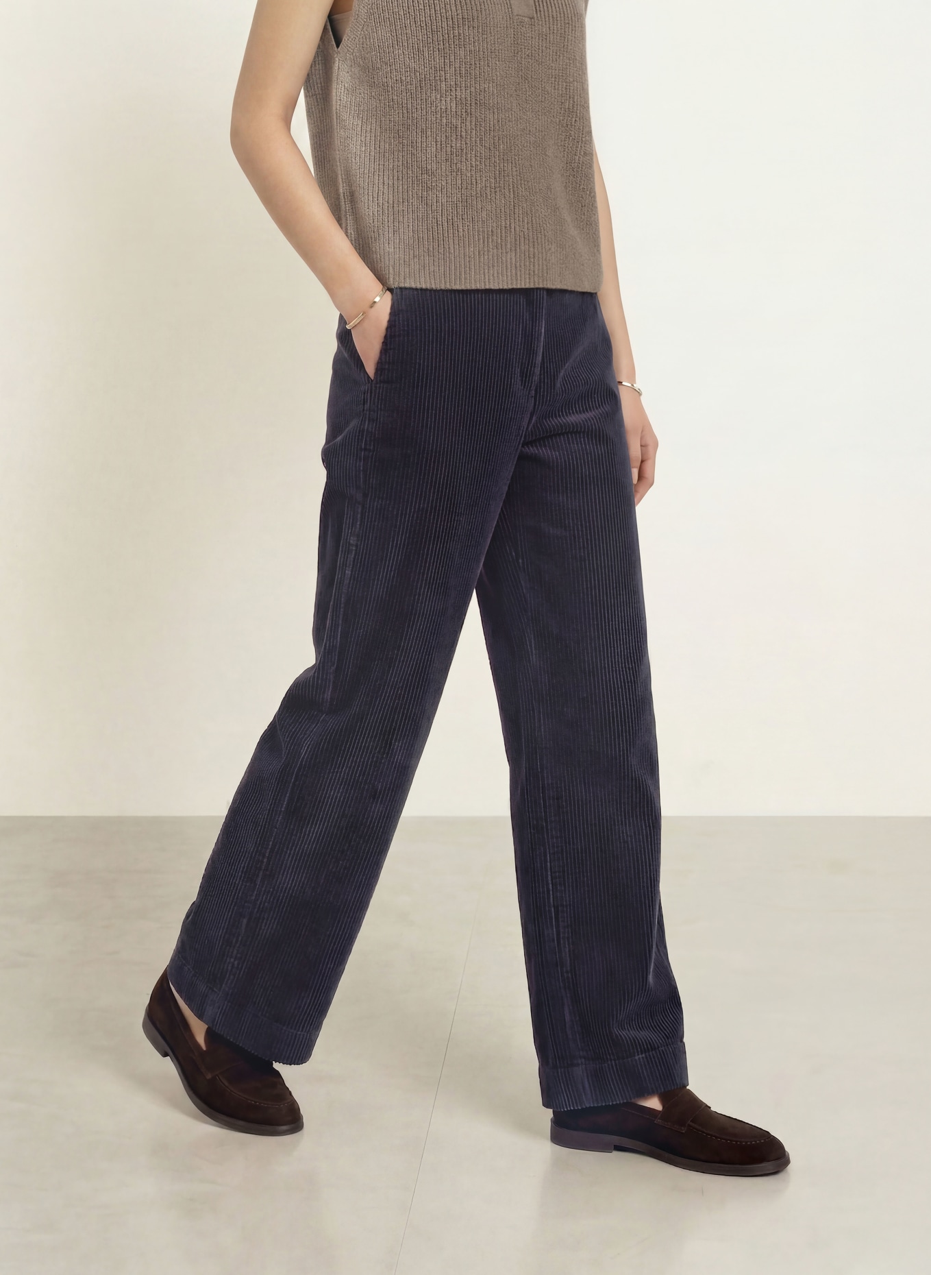 Marc O'Polo Pantalon palazzo en velours côtelé: BLEU FONCÉ