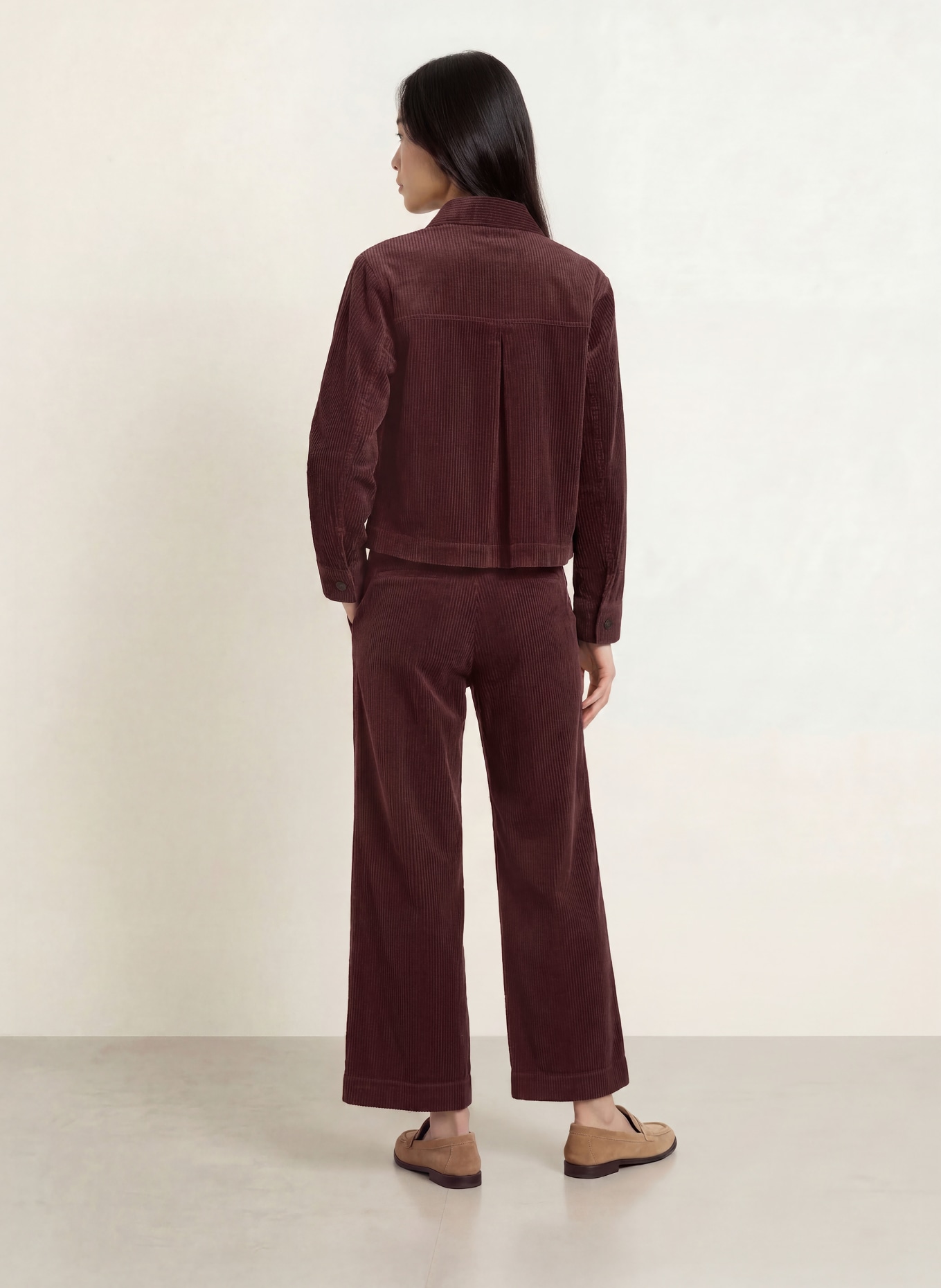 Marc O'Polo Pantalon palazzo en velours côtelé: ROUGE FONCÉ
