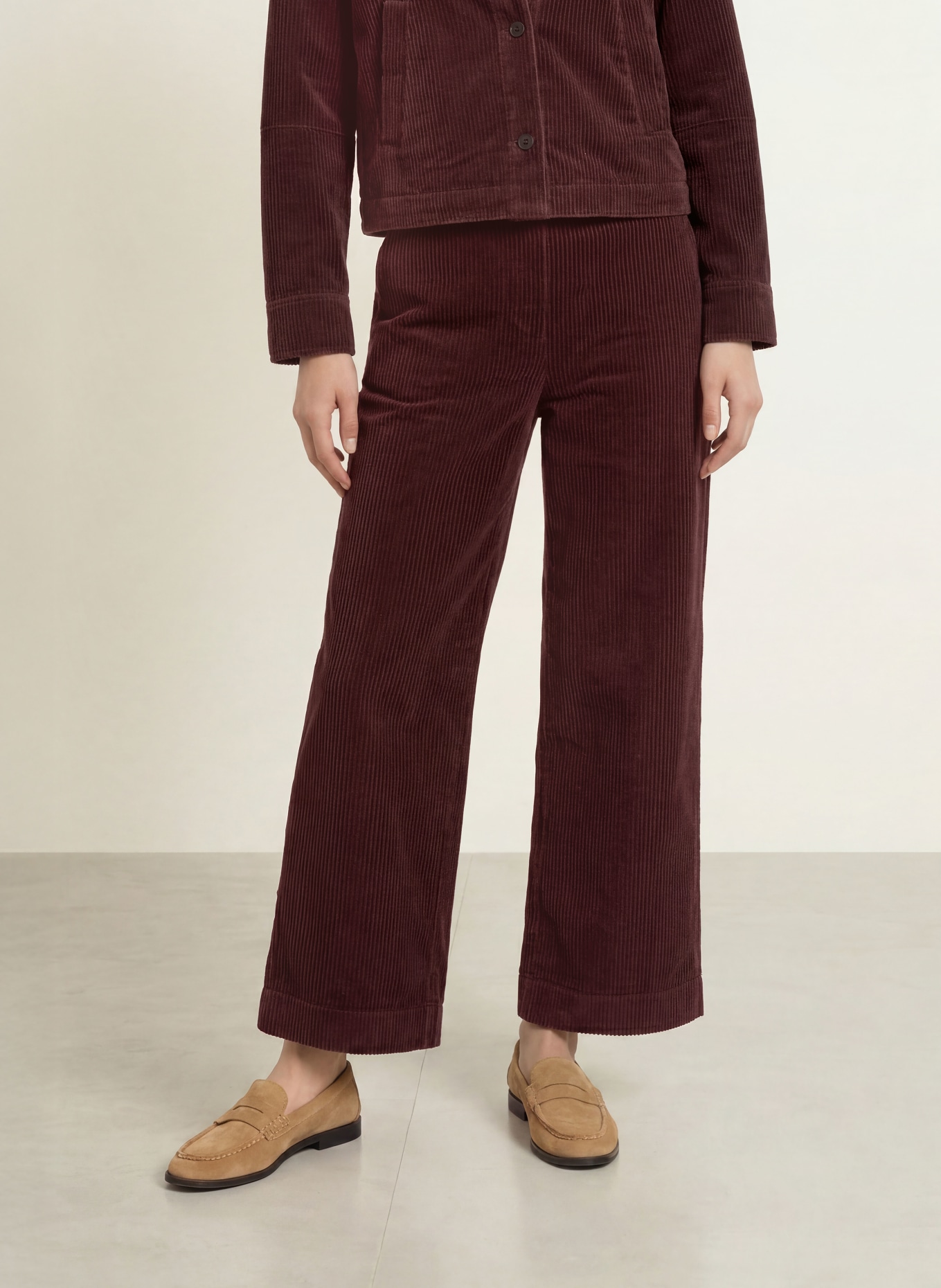 Marc O'Polo Pantalon palazzo en velours côtelé: ROUGE FONCÉ