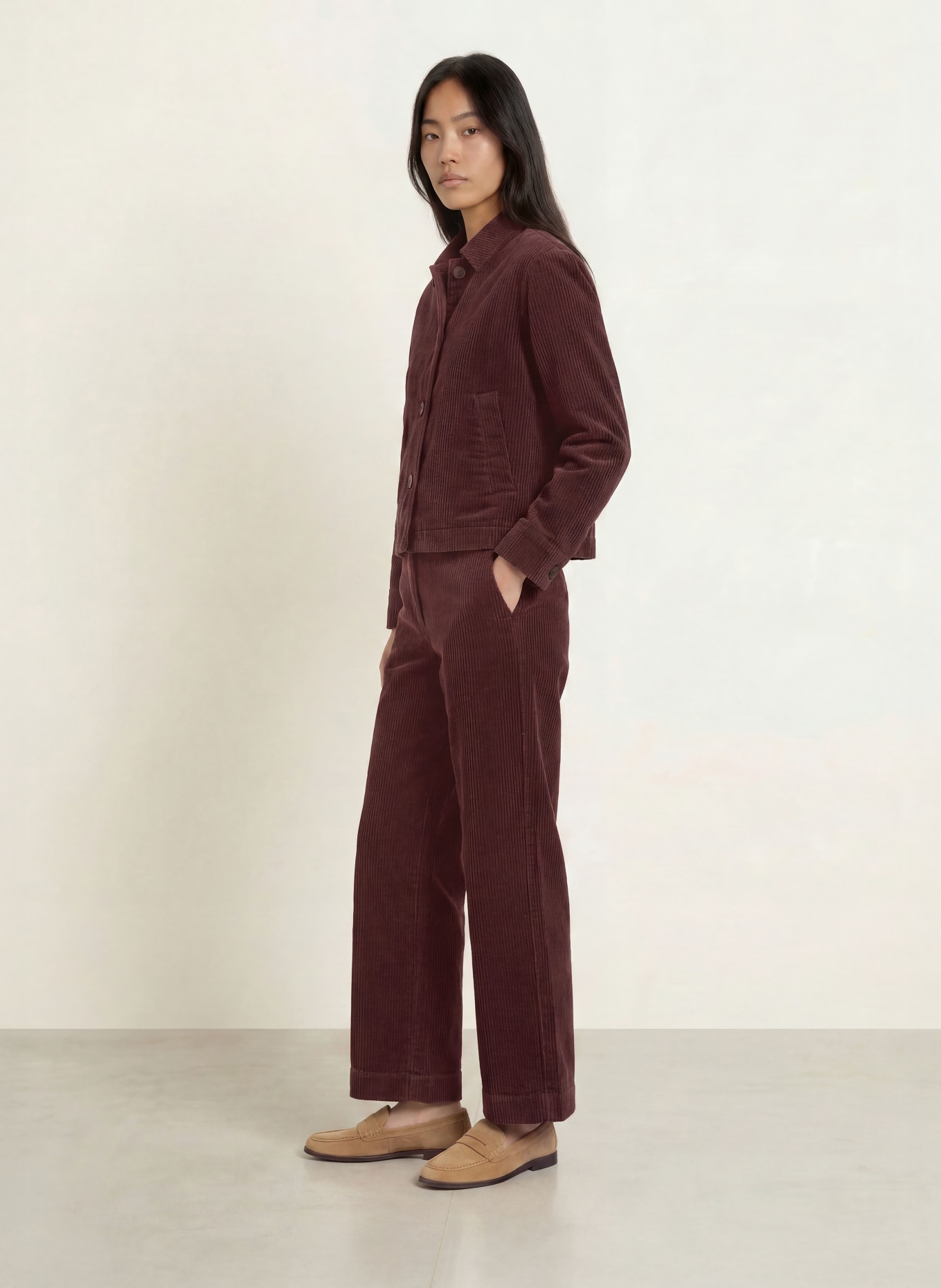 Marc O'Polo Pantalon palazzo en velours côtelé: ROUGE FONCÉ
