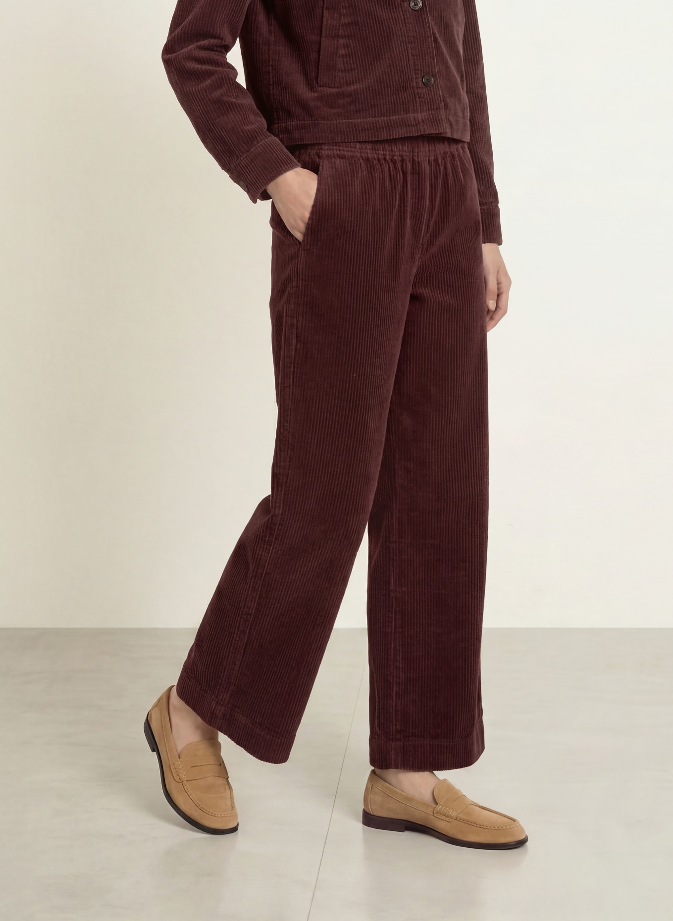 Marc O'Polo Pantalon palazzo en velours côtelé: ROUGE FONCÉ