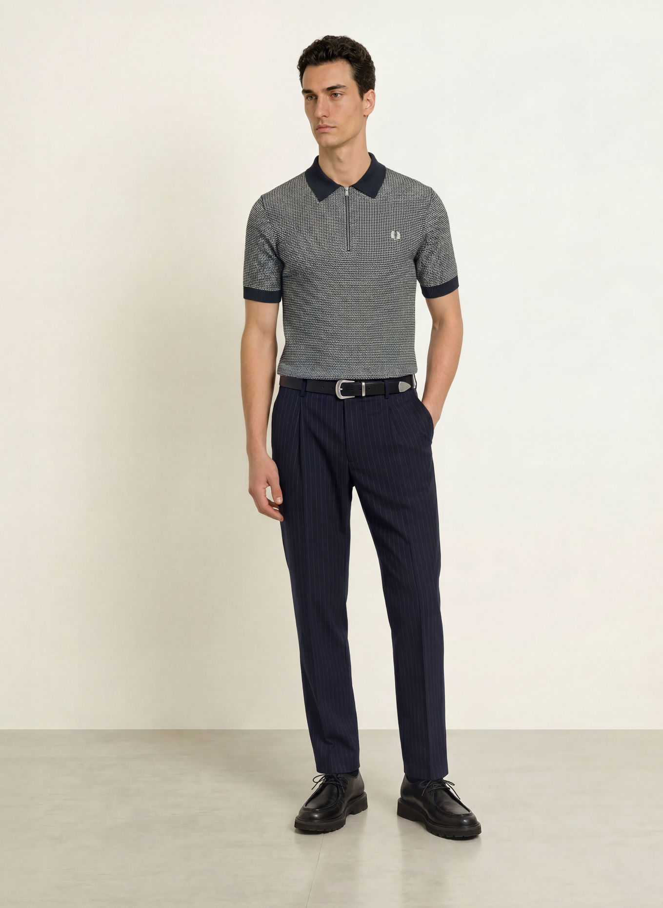 FRED PERRY Gebreid poloshirt: DONKERBLAUW / WIT