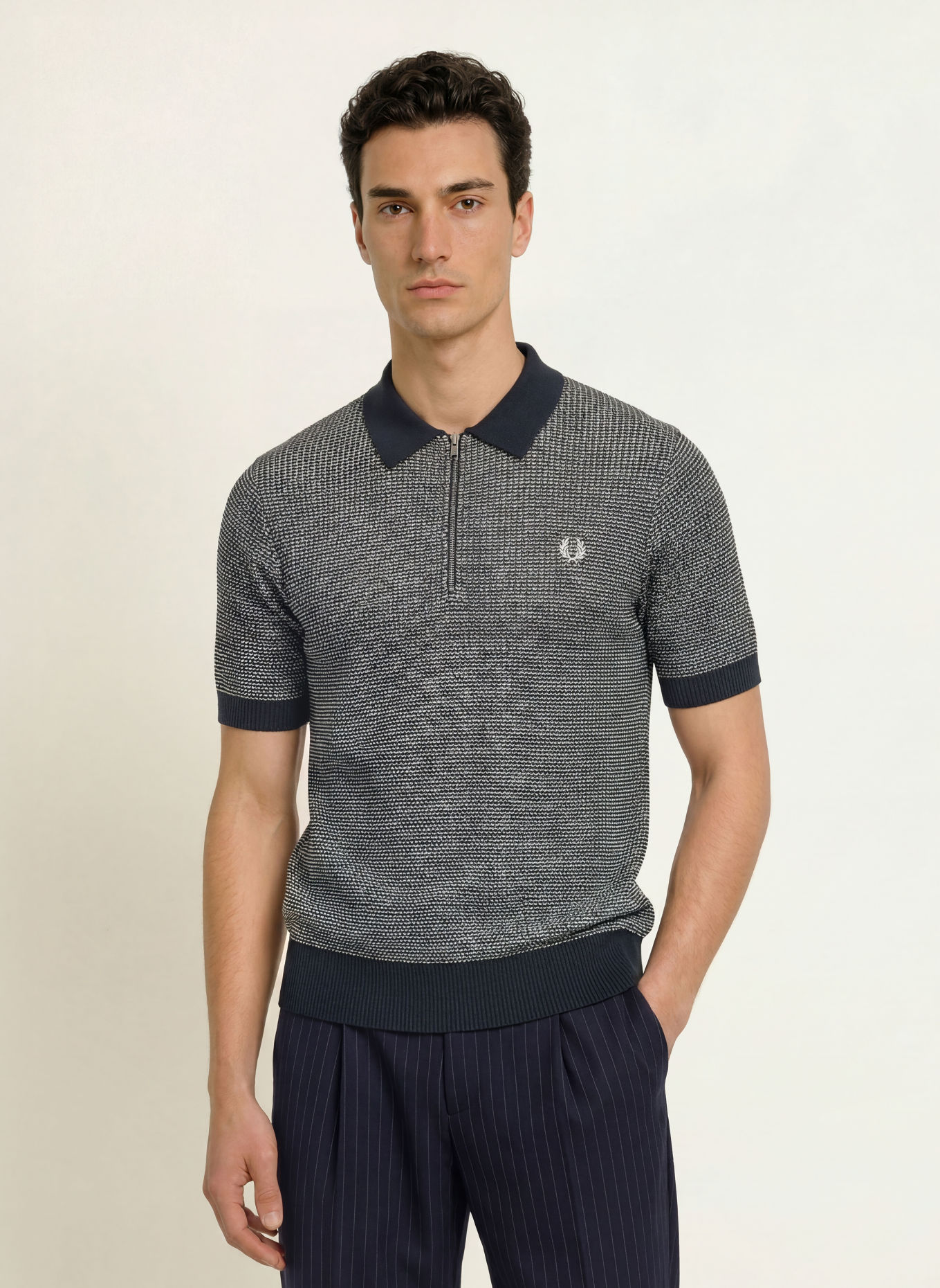 FRED PERRY Gebreid poloshirt: DONKERBLAUW / WIT