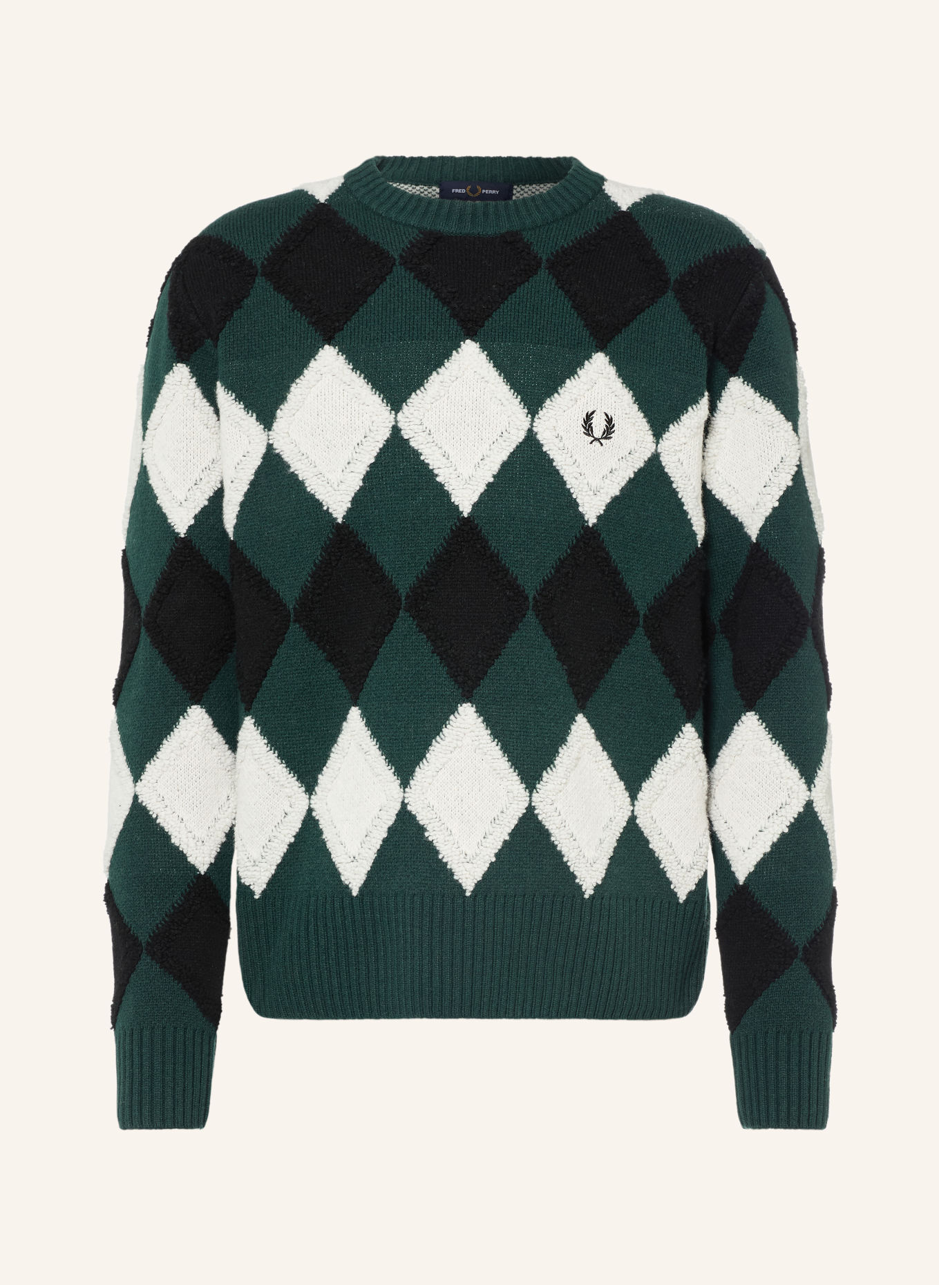 FRED PERRY Trui: DONKERGROEN / WIT / ZWART