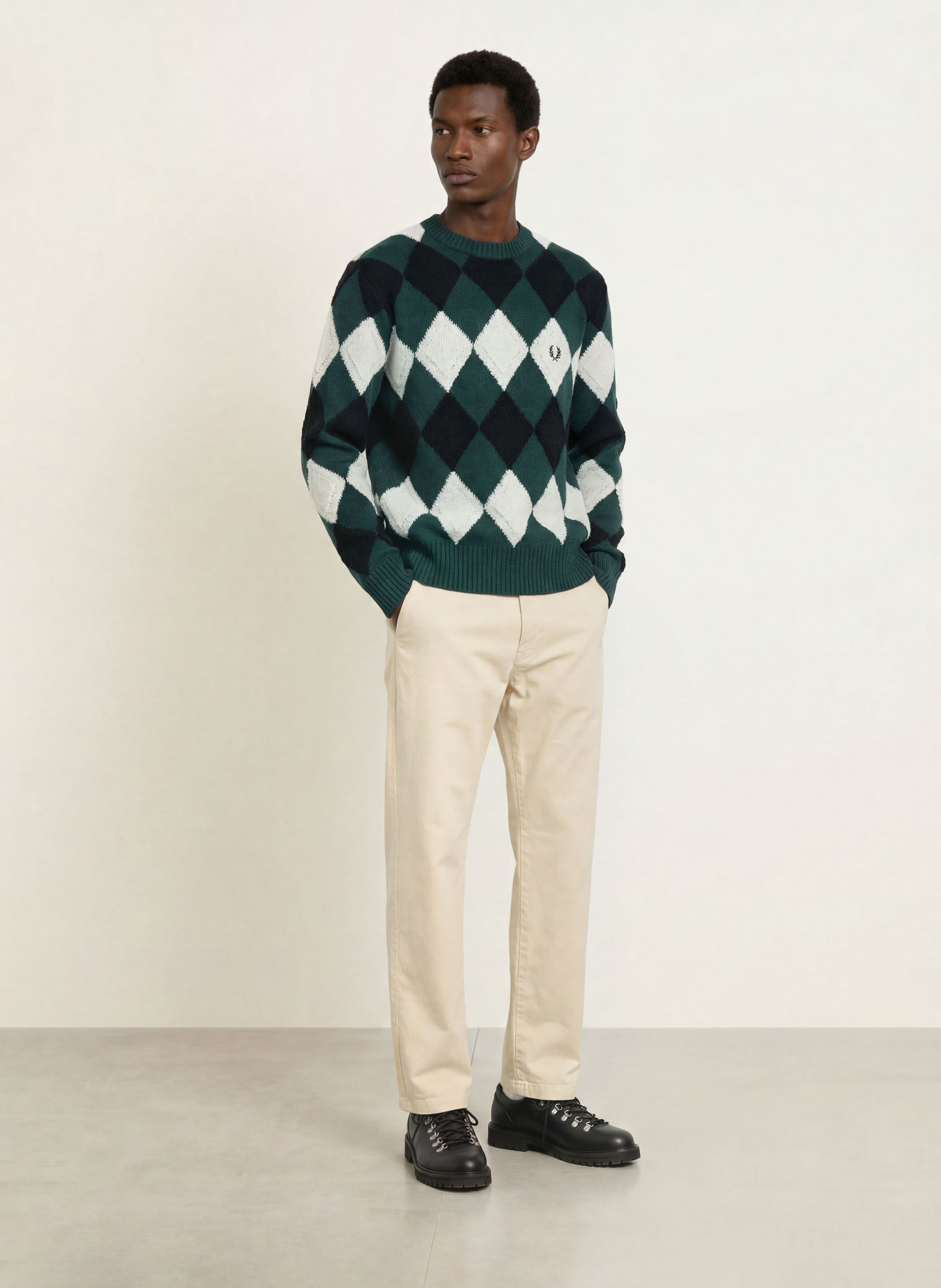 FRED PERRY Trui: DONKERGROEN / WIT / ZWART