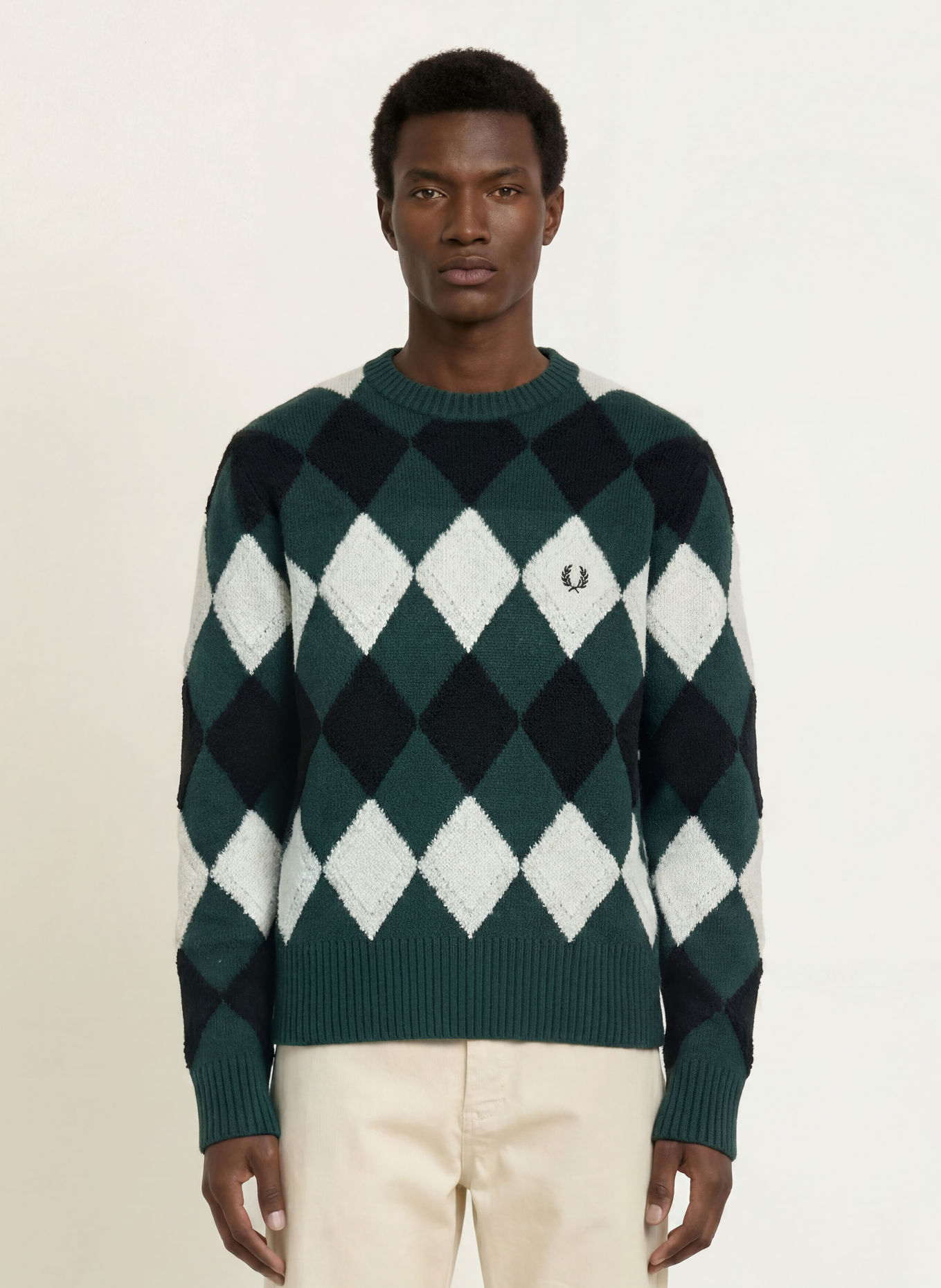 FRED PERRY Trui: DONKERGROEN / WIT / ZWART
