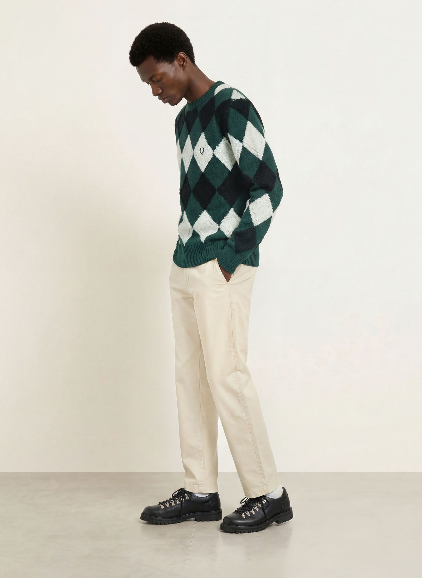 FRED PERRY Trui: DONKERGROEN / WIT / ZWART