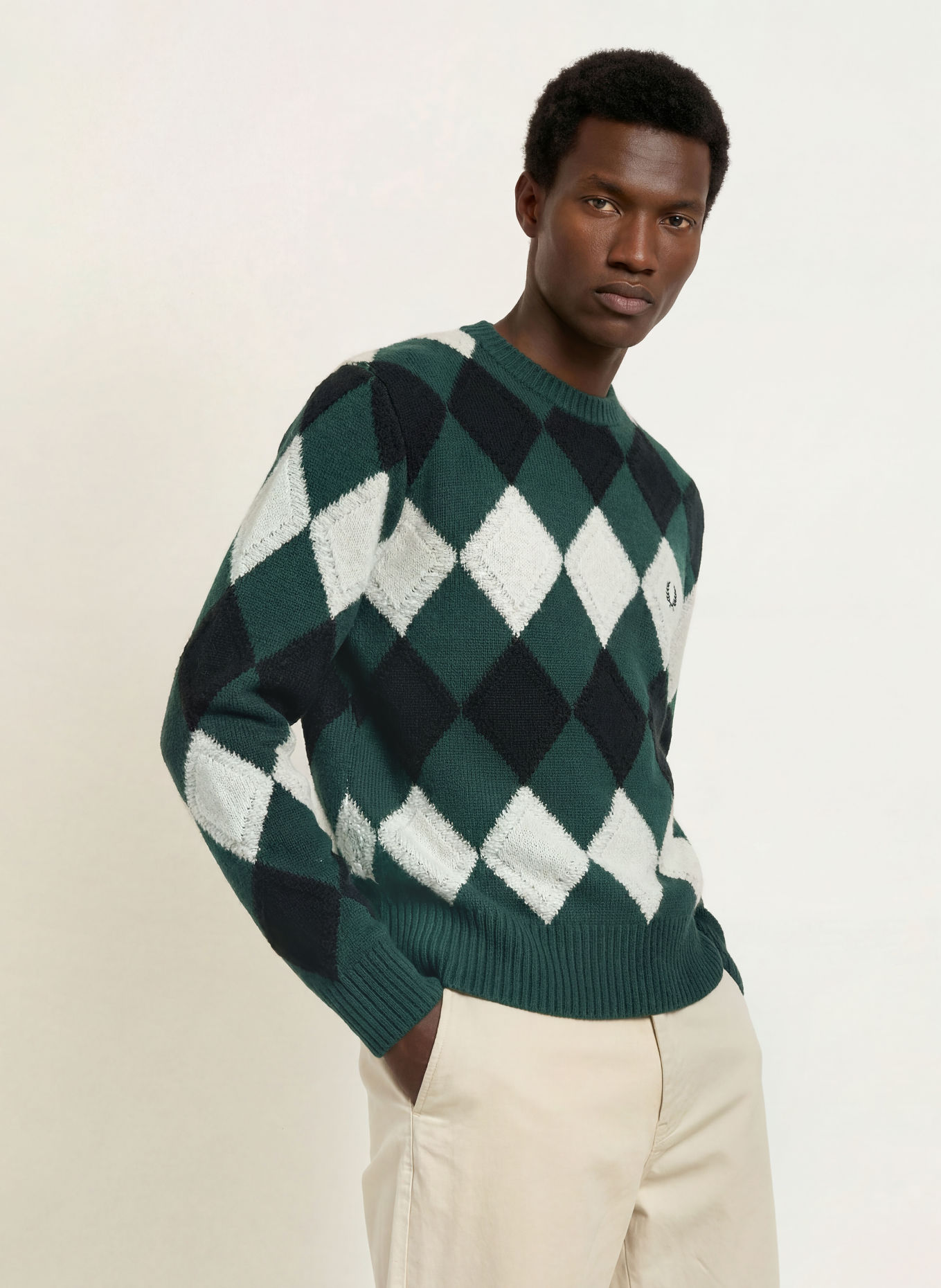 FRED PERRY Trui: DONKERGROEN / WIT / ZWART