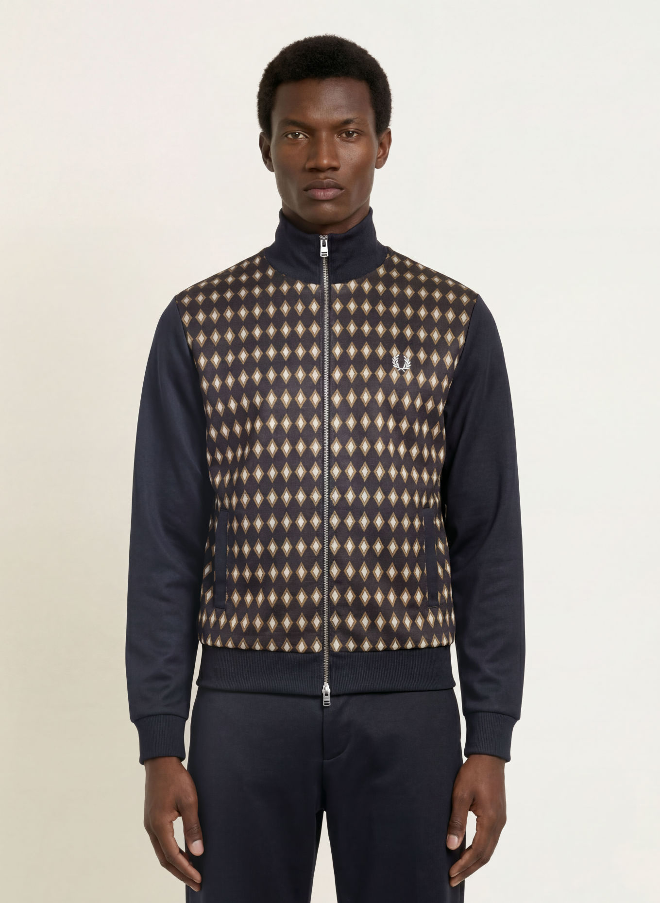 FRED PERRY Trainingsjas van gemengde stoffen: DONKERBLAUW / KAKI / WIT