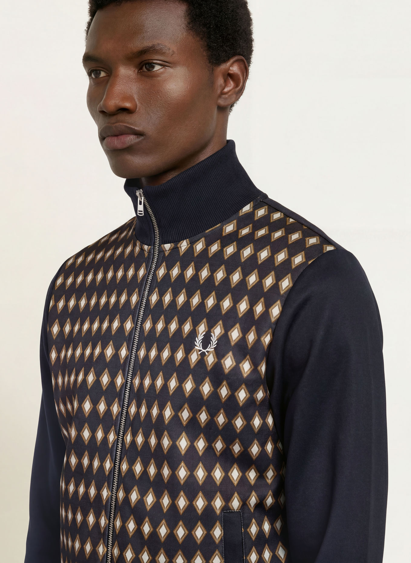 FRED PERRY Trainingsjas van gemengde stoffen: DONKERBLAUW / KAKI / WIT