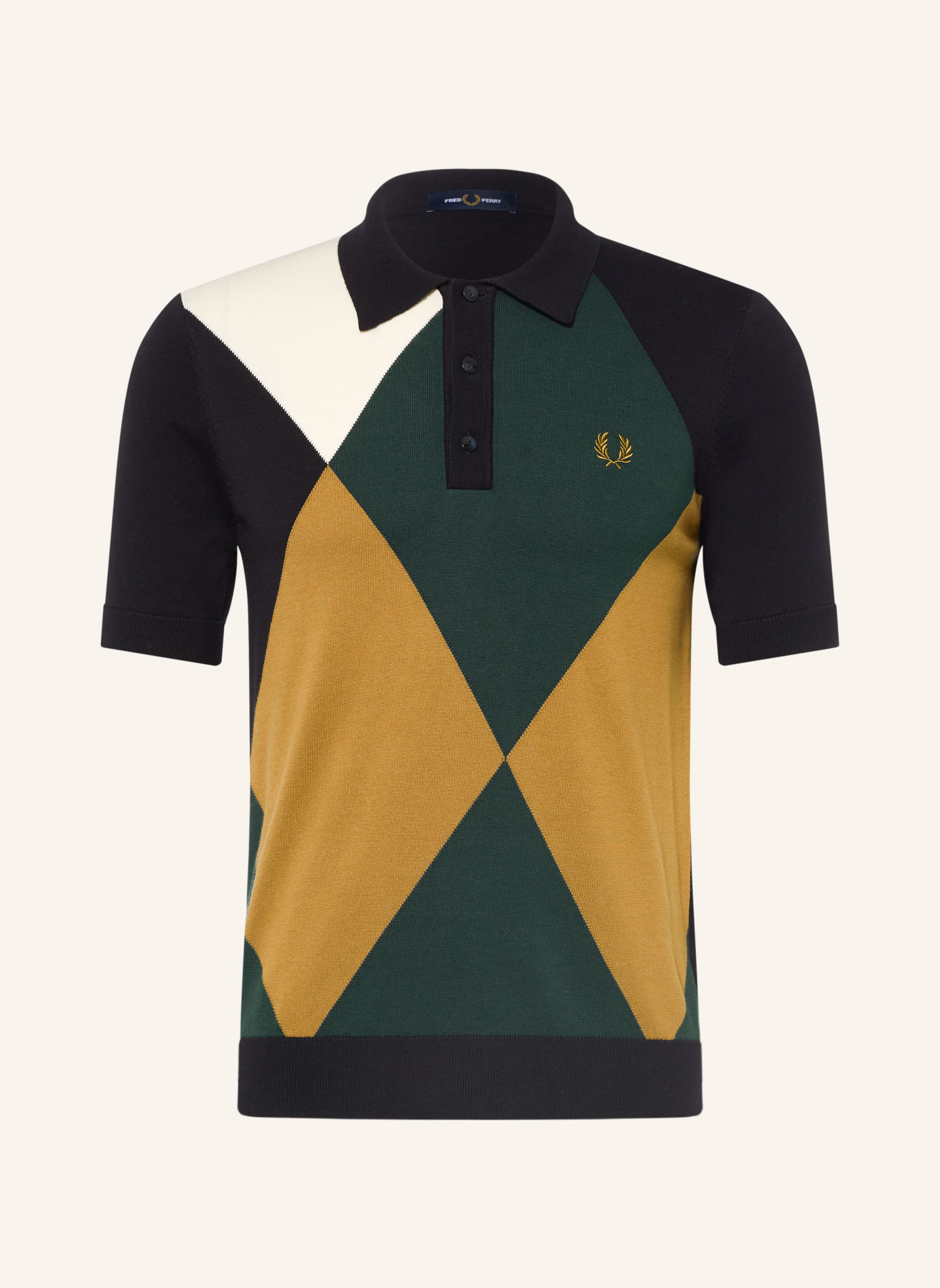 FRED PERRY Gebreid poloshirt: ZWART / KAKI / DONKERGROEN
