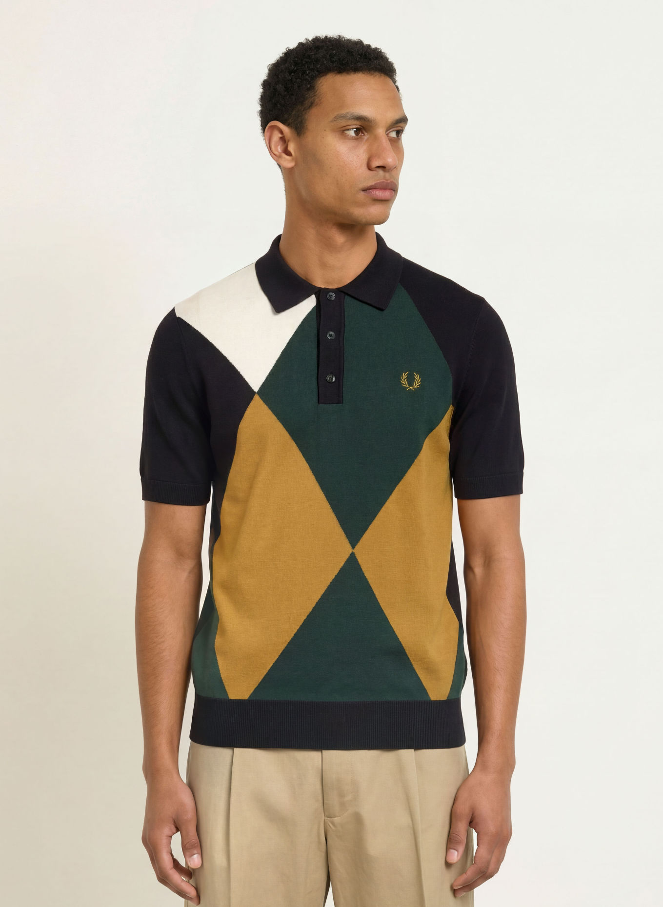 FRED PERRY Gebreid poloshirt: ZWART / KAKI / DONKERGROEN