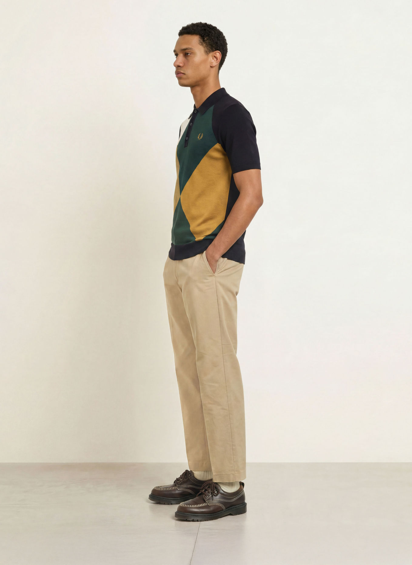 FRED PERRY Gebreid poloshirt: ZWART / KAKI / DONKERGROEN
