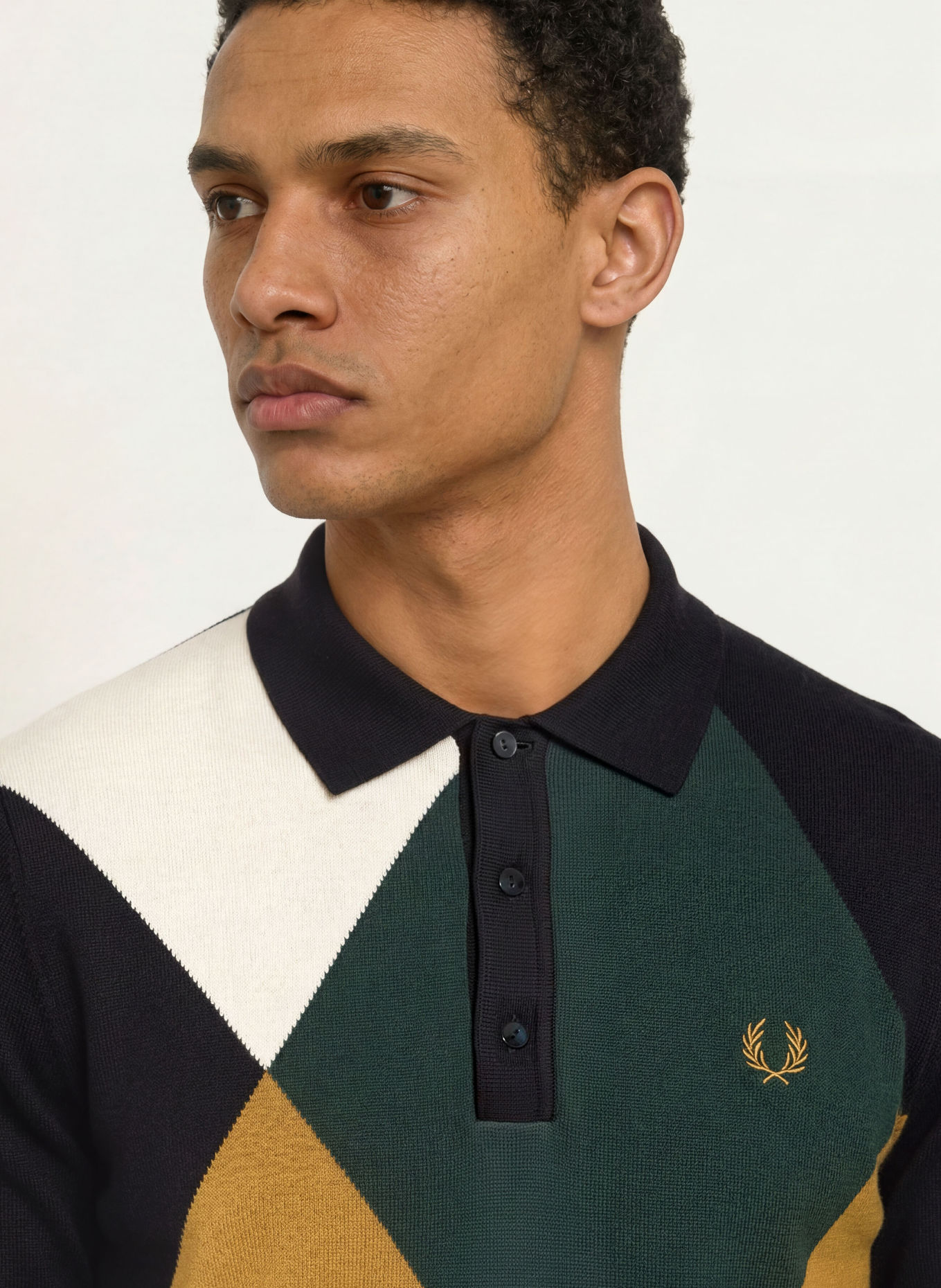 FRED PERRY Gebreid poloshirt: ZWART / KAKI / DONKERGROEN