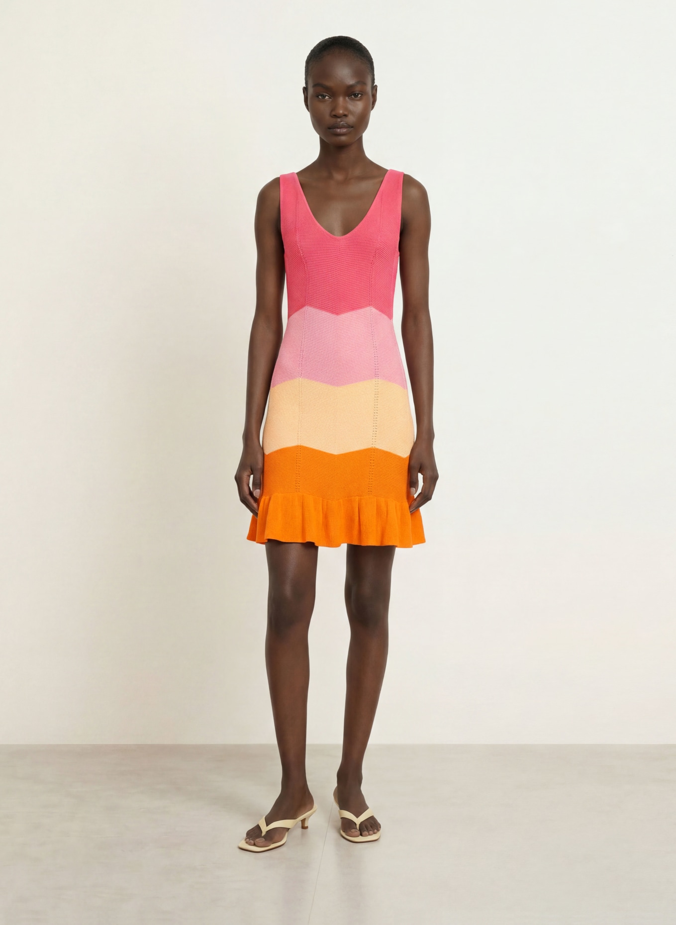 OH APRIL JANY knit dress with ruffles: LIGHT RED / DUSKY PINK / ORANGE