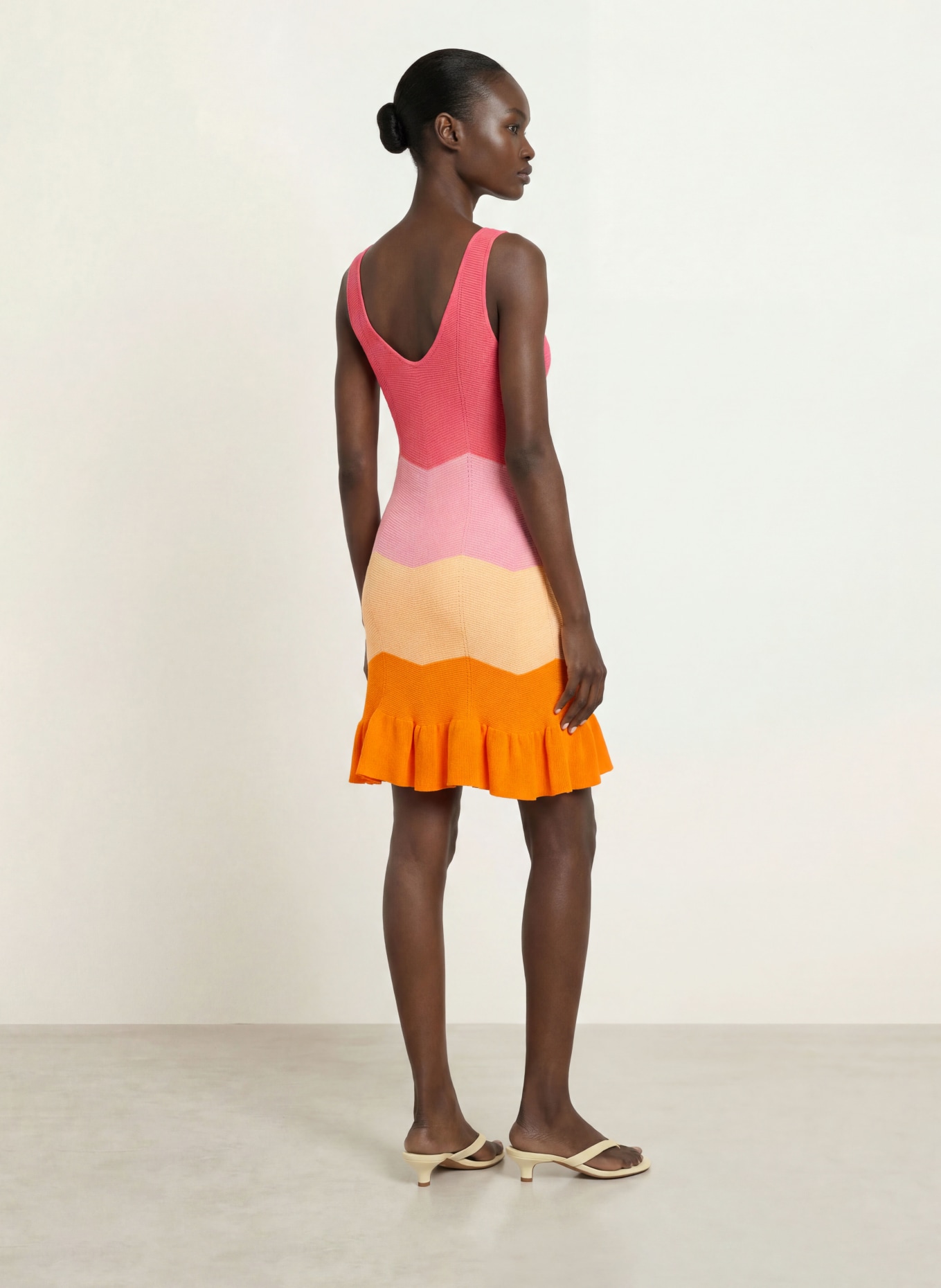 OH APRIL JANY knit dress with ruffles: LIGHT RED / DUSKY PINK / ORANGE