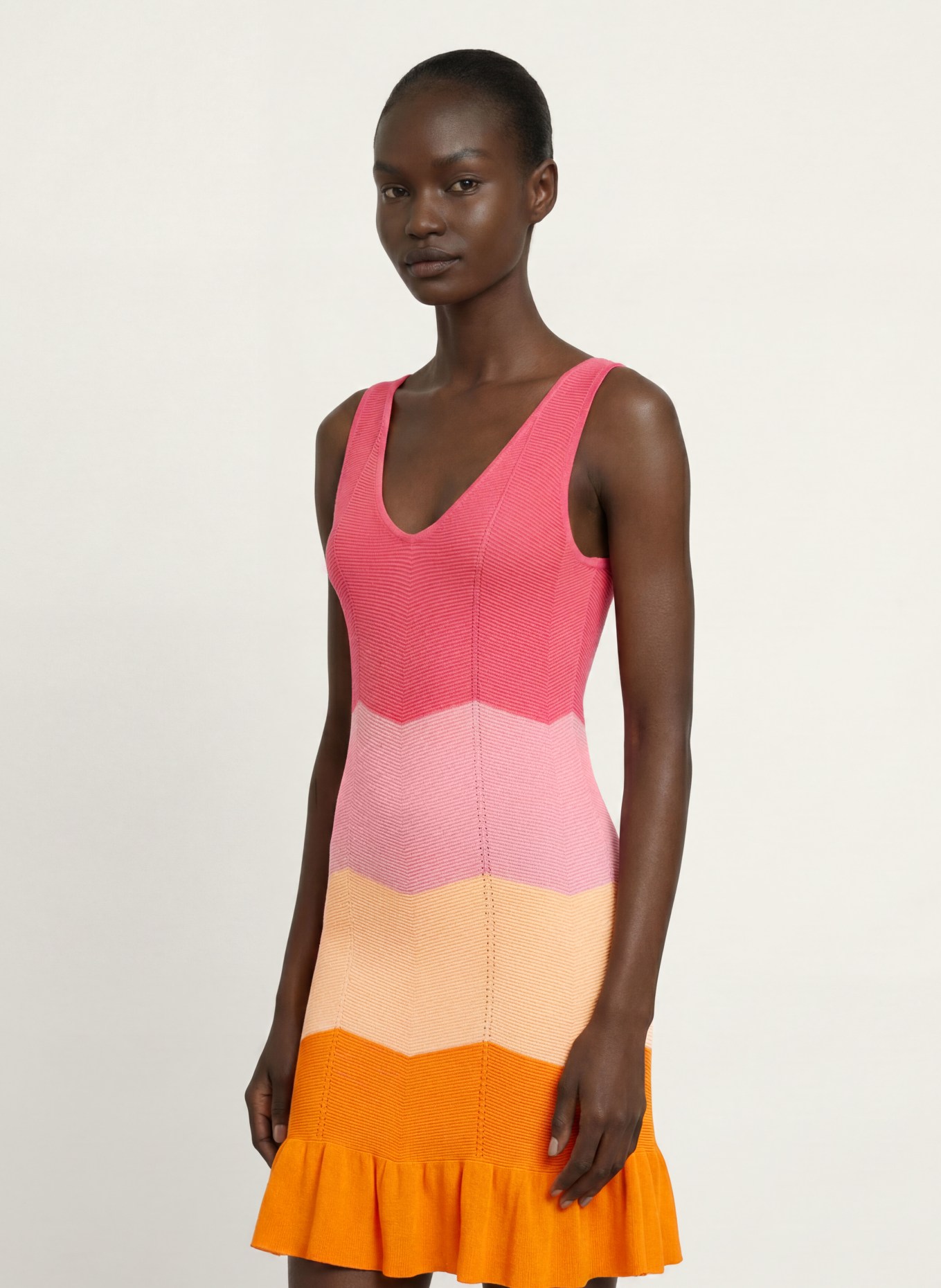 OH APRIL JANY knit dress with ruffles: LIGHT RED / DUSKY PINK / ORANGE